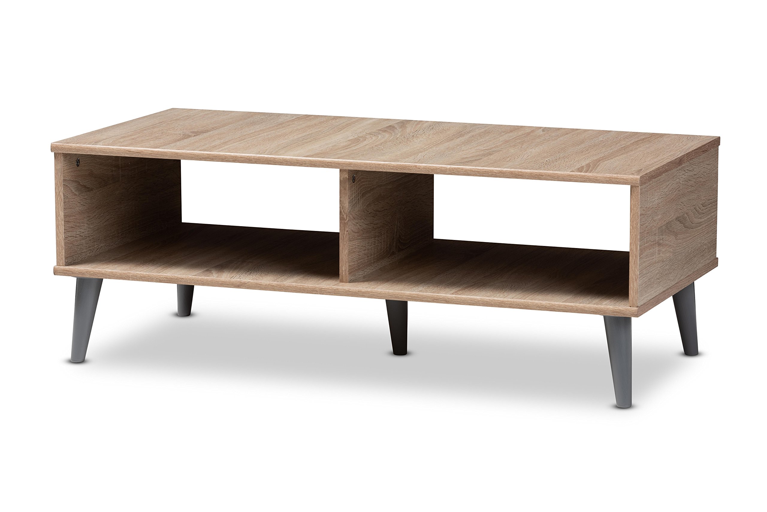 Baxton Studio Piotr Modern Coffee Table - Solid Oak Brown & Dark Gray Finish for Living Room, Lounge & Office Decor