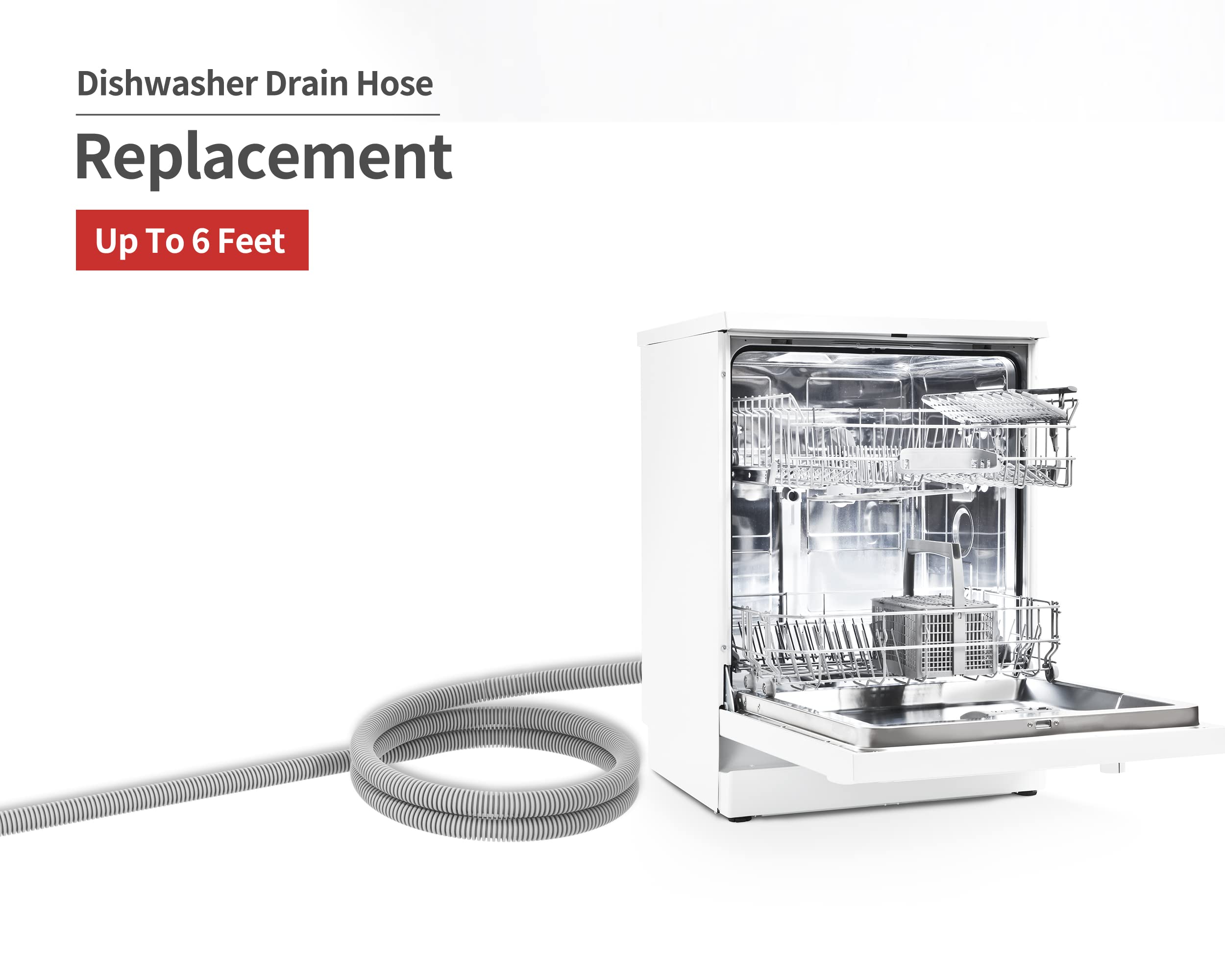 MyLifeUNIT Universal Dishwasher Drain Hose - Corrugated Flexible Extension Replacement with 2 Clamps (Fits 11/16
