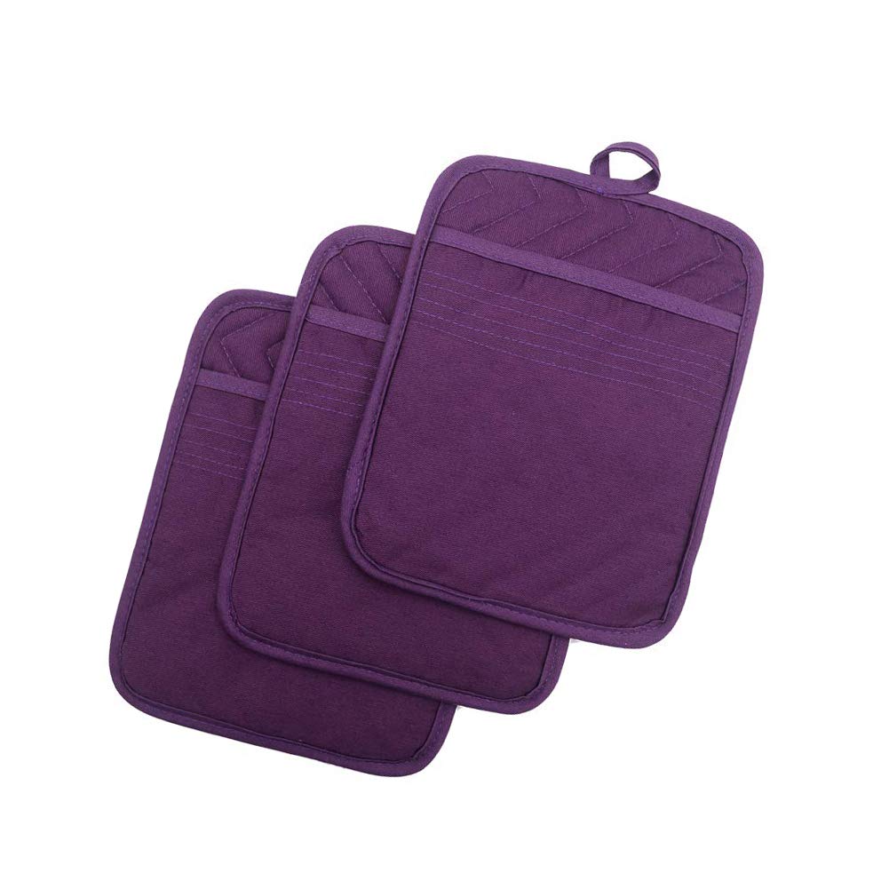 Anyi Heat Resistant Cotton Pot Holders for Kitchen - Purple Hot Pads with Pocket for Counter Table | Perfect for Cooking, Baking & Serving Hot Dishes