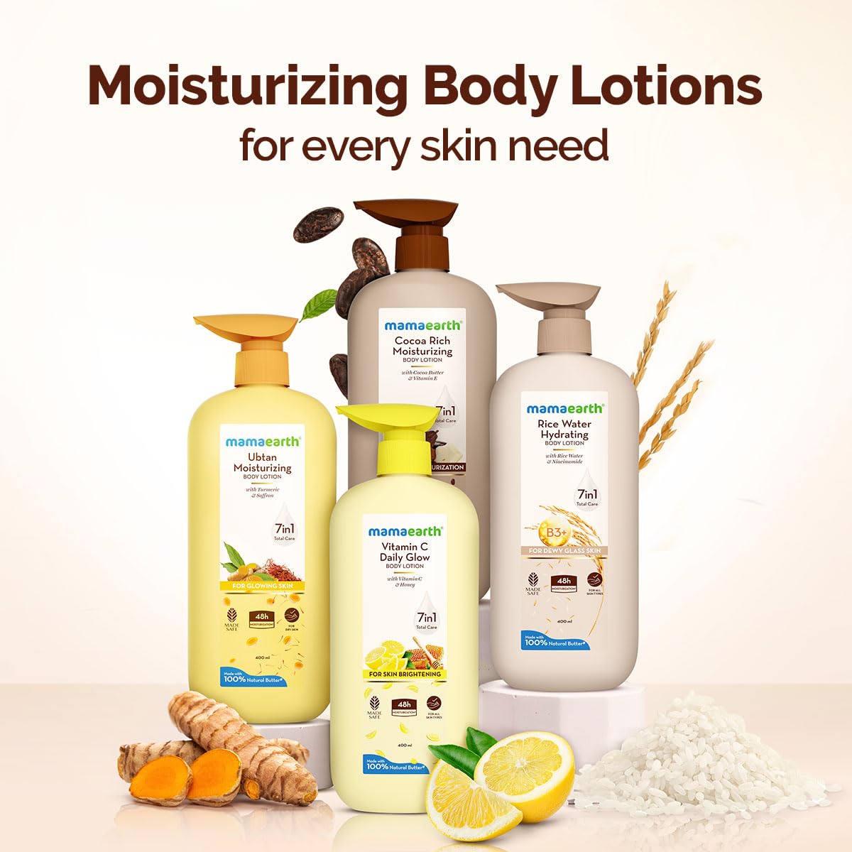 Mamaearth Cocoa Rich Moisturizing Body Lotion with Cocoa Butter & Vitamin E - 48H Deep Hydration for Very Dry Skin | 400ml Natural Body Lotion | 7-in-1 Total Care Benefits | Non-Greasy Formula for Smooth Skin | Perfect for Daily Moisturizing, Winter Care & Sensitive Skin Relief