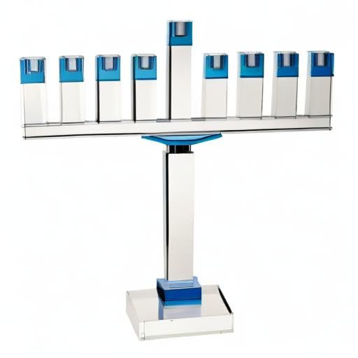Blue Judaica Crystal Menorah for Hanukkah Oil Candles - Elegant Hanukkah Decoration for Home, Synagogue & Jewish Holiday Celebrations