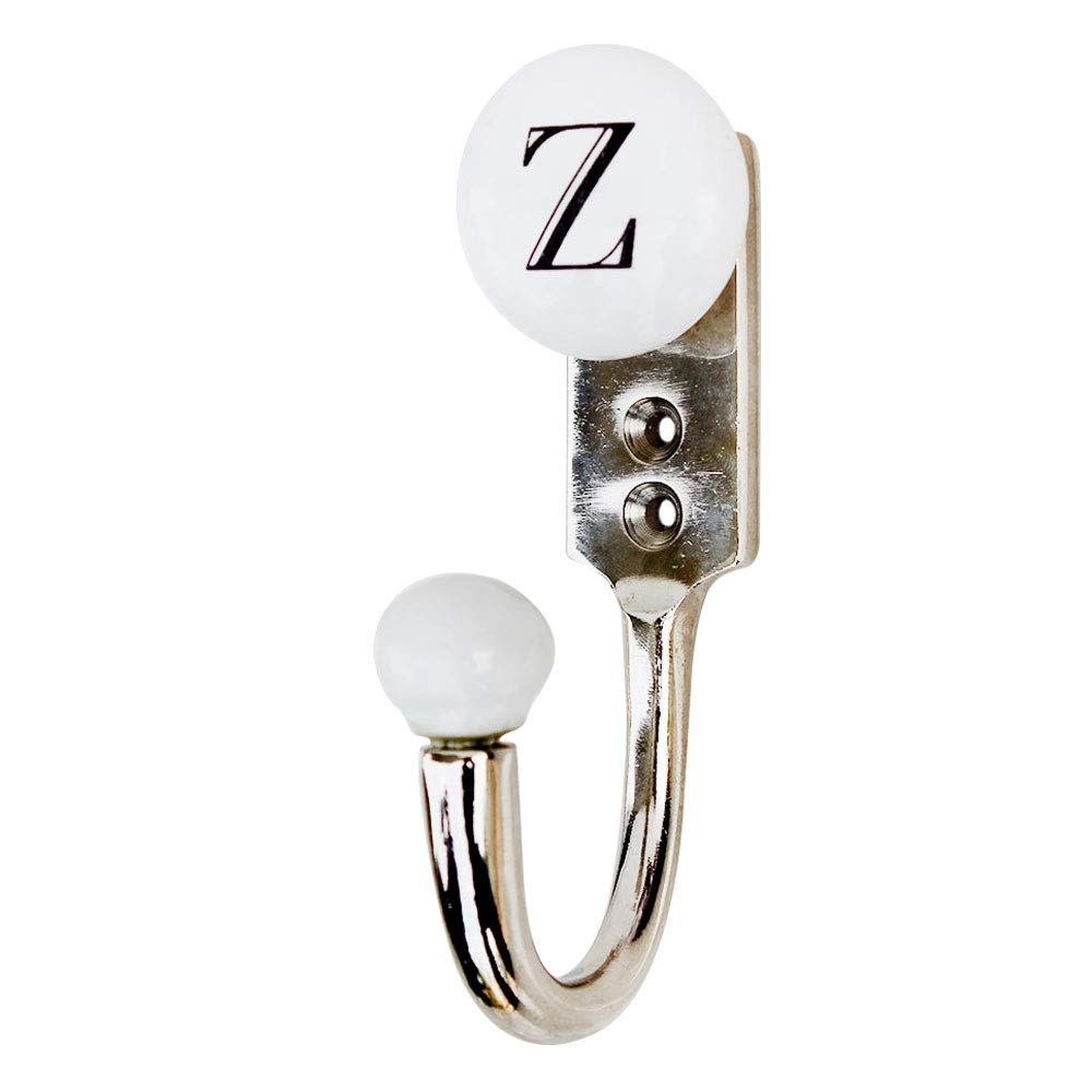 IndianShelf Single Prong Wall Hook - Pack of 1 White Metal Hanger for Bags, Coats & Hats | Z Alphabet Boho Style Coat Rack | 12.07cm Wall Mount Hook for Entryway, Bedroom & Bathroom Organization