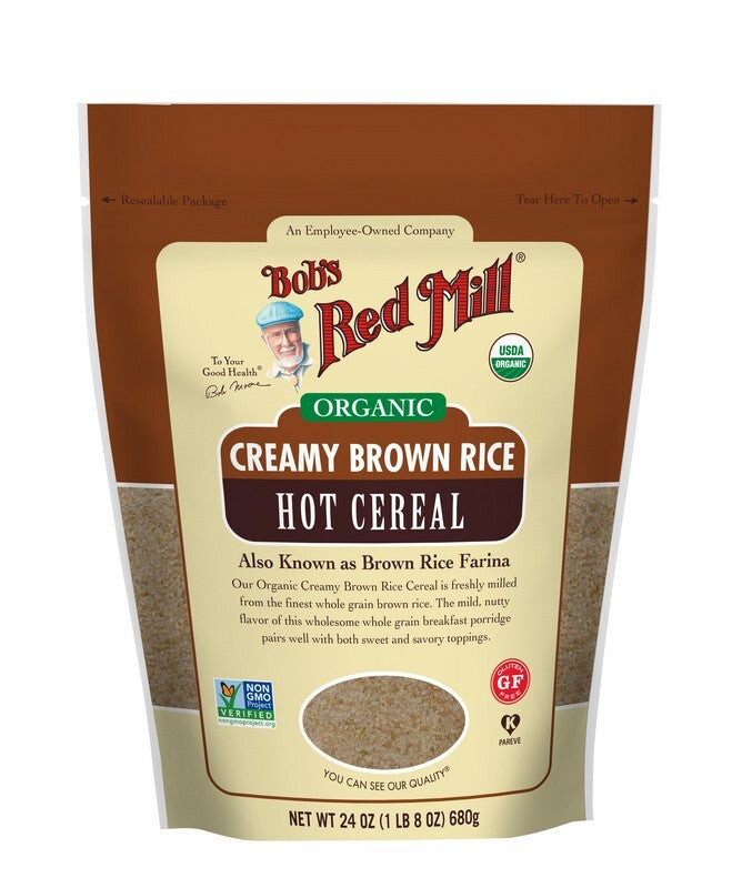 Organic Brown Rice Farina Hot Cereal by Bob's Red Mill - 680g | Gluten-Free, Non-GMO Breakfast Porridge for Healthy Mornings & Quick Meals