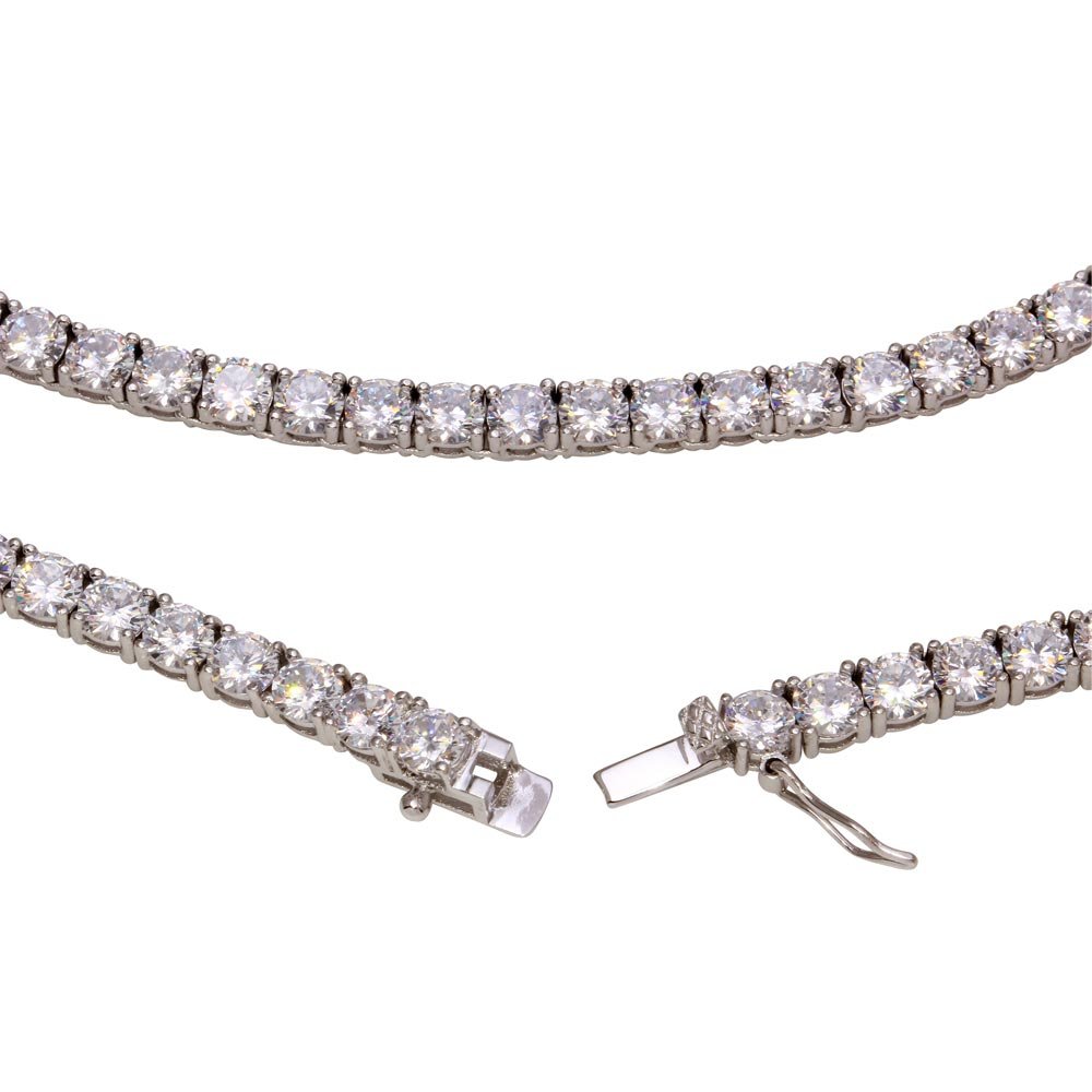 Elegant Clear Cubic Zirconia Tennis Necklace - Rhodium Plated Sterling Silver Jewelry for Women | Perfect for Weddings, Parties & Special Occasions