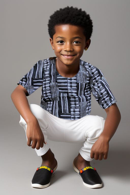 African Print Dashiki Shirt for Kids - DPCB0795M | Traditional Adinkra Ahenkan Design | Boys & Girls Cultural Clothing for Festivals, Parties & Family Gatherings
