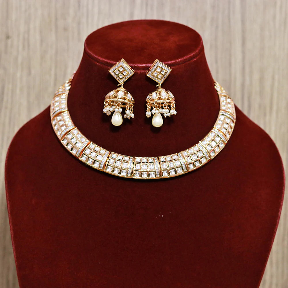 Luxury Gold Plated Royal Kundan Necklace and Earrings Set (D578) - Perfect for Weddings, Parties, and Special Occasions