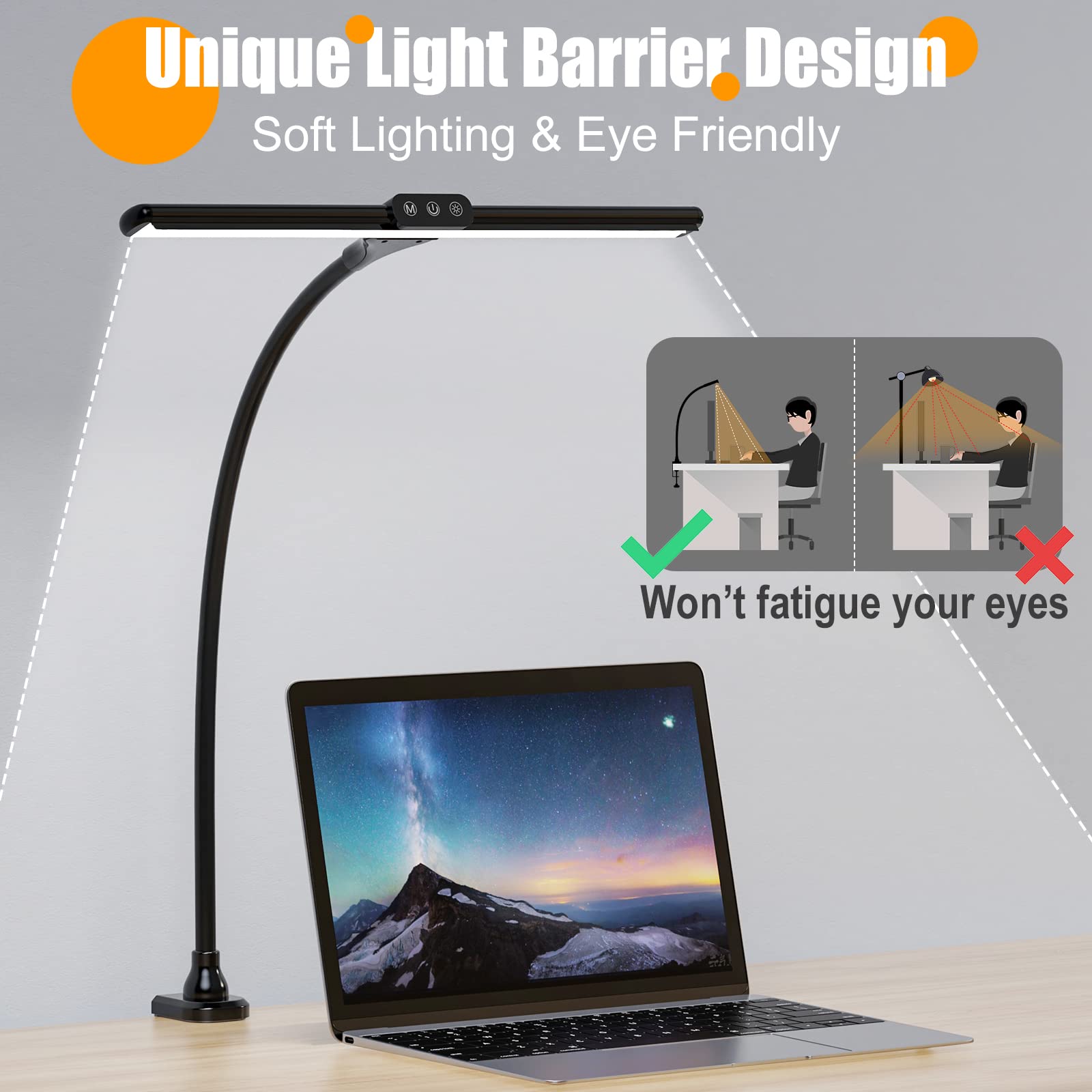**25 Lighting Modes 9W Touch Control LED Desk Lamp with Clamp - Adjustable Gooseneck Eye-Caring Table Light for Home Office, Study, Reading, Workbench & Drafting (Black) - Perfect for Night Work, Dorm Rooms & Crafting**