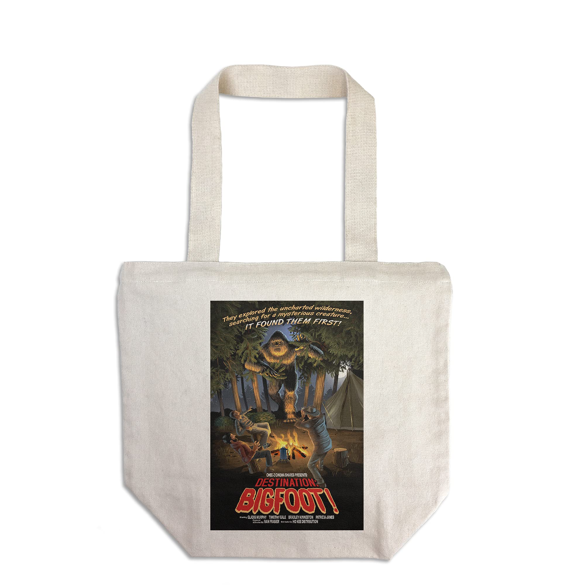 Lantern Press Destination Bigfoot B Movie Tote Bag - 100% Cotton Canvas Reusable Shopping Bag for Groceries, Beach & Everyday Use