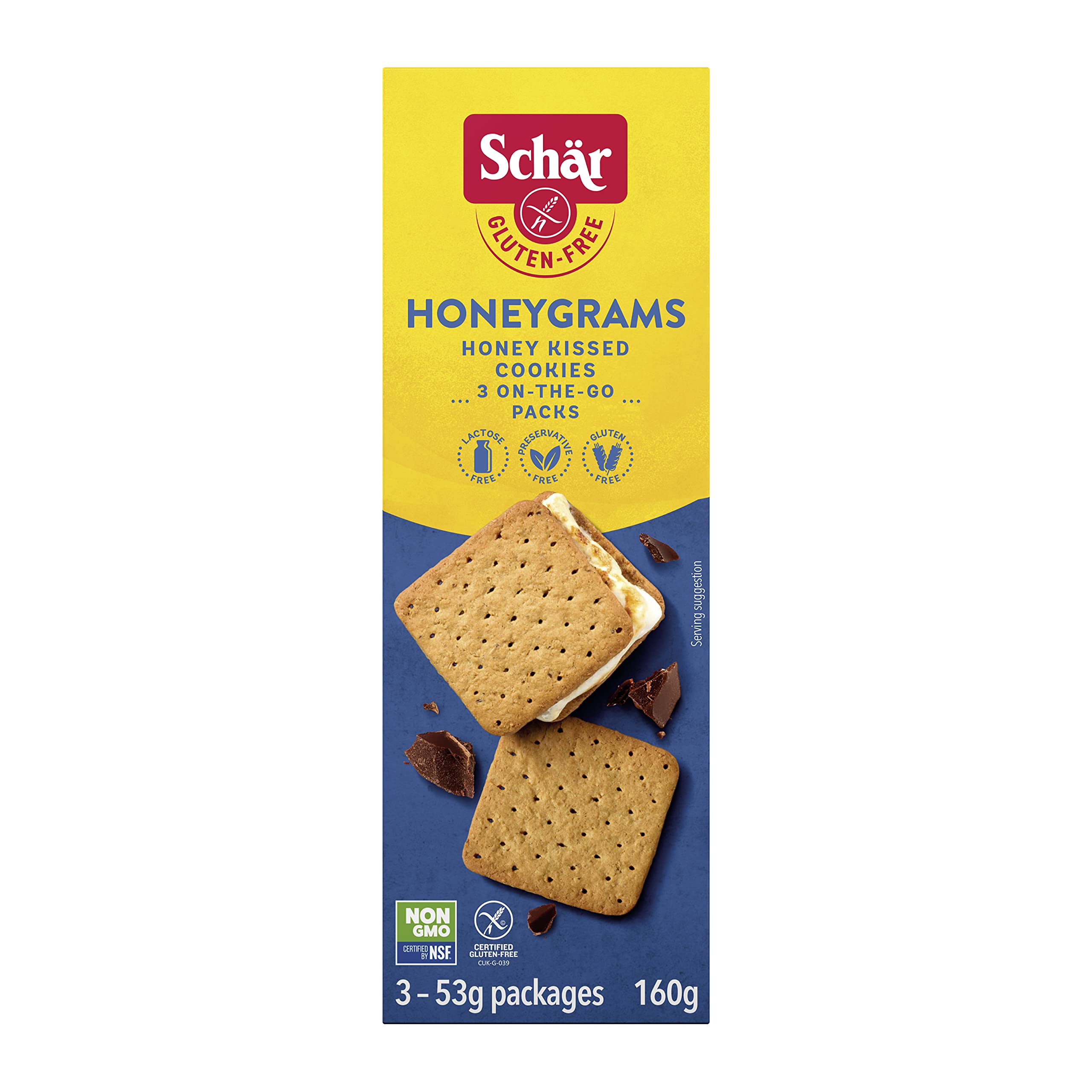 Schar Gluten-Free Honeygrams Graham Crackers - Non GMO, Lactose Free, Preservative Free, 160g (Pack of 1) | Perfect for Snacking, Baking & Celiac-Friendly Desserts