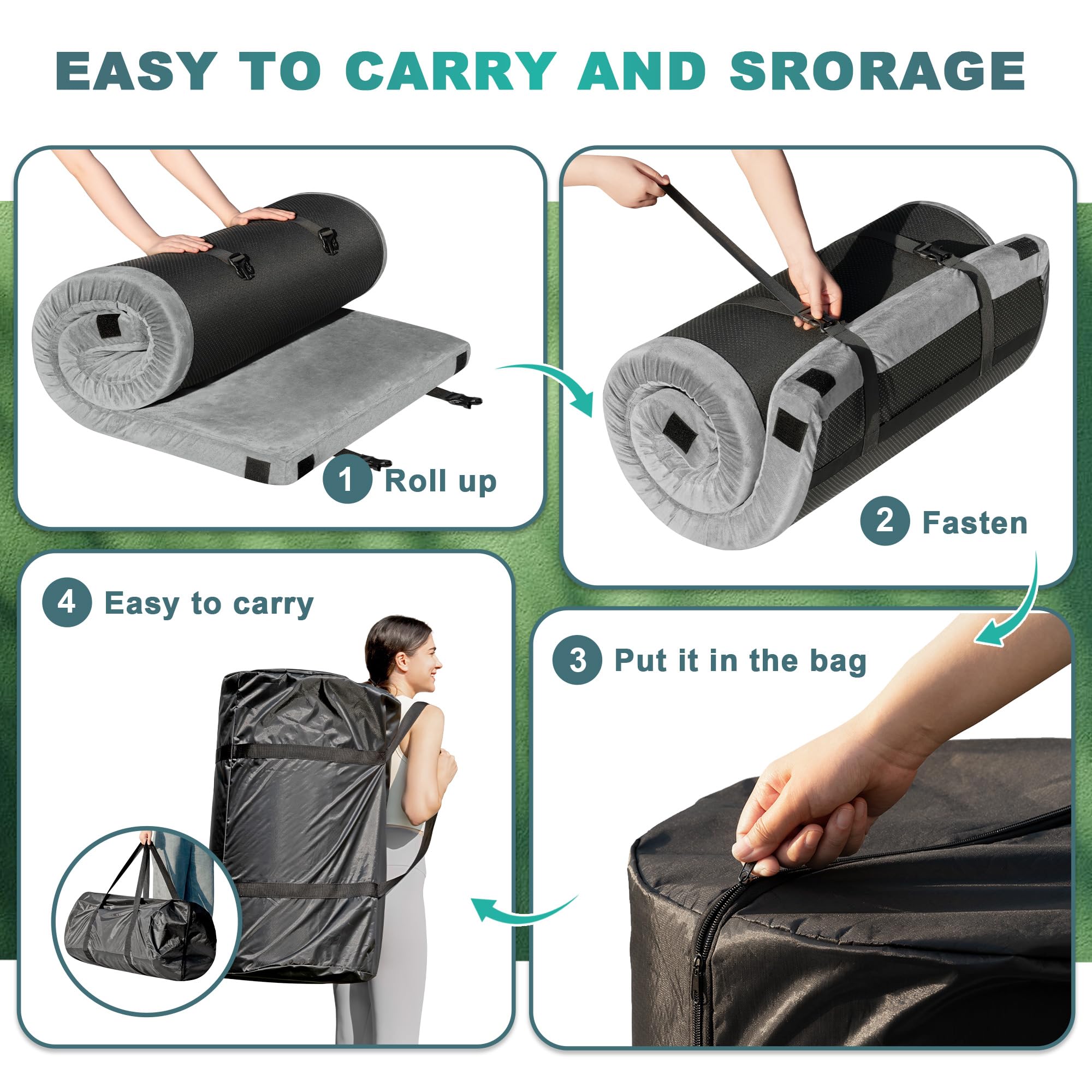 CertiPUR-US Certified Memory Foam Camping Mattress - Waterproof Portable Roll-Up Sleeping Pad for Adults - Thick Floor Mat for Car, Truck & Tent Camping - Includes Travel Storage Bag - Perfect for Outdoor Adventures, Road Trips & Guest Beds