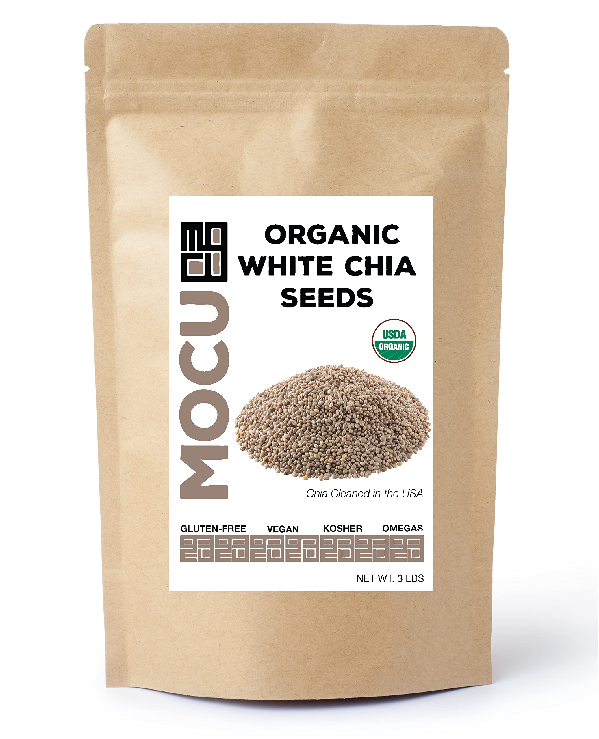 Organic Chia Seeds - Non-GMO, Gluten-Free, White Chia Seeds (36 lbs Bulk - 12 x 3 lb Bags) for Smoothies, Baking & Healthy Recipes