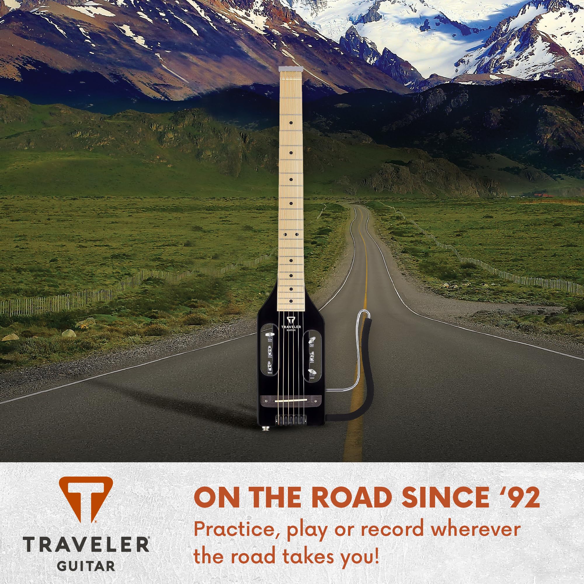 Ultra-Light Travel Acoustic-Electric Guitar - Black Gloss Finish | Portable for Camping, Busking & Small Spaces | Perfect Travel Companion for Musicians
