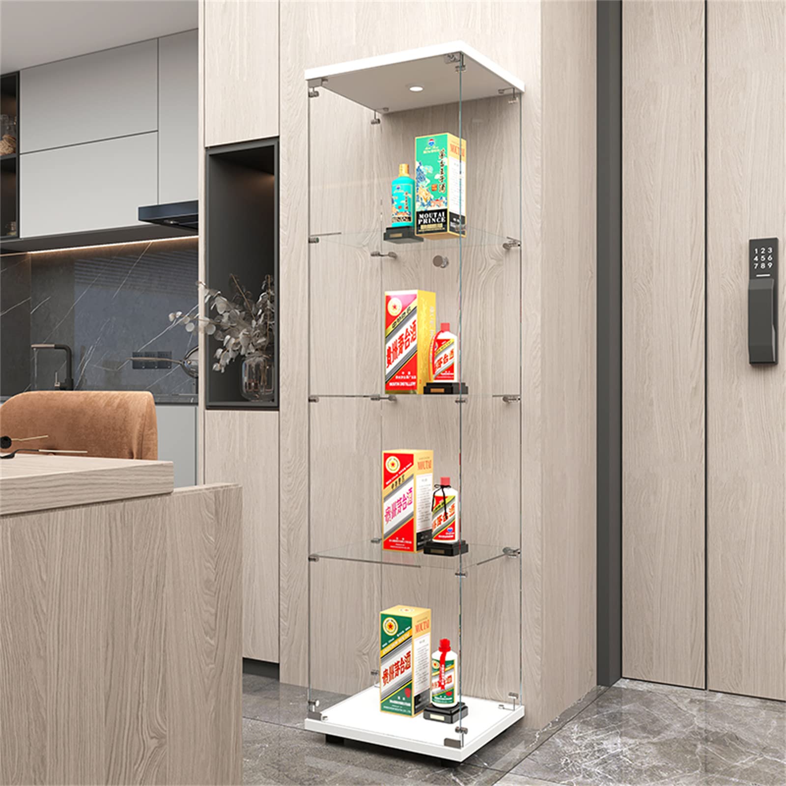 Glass Display Case Cabinet with Glass Doors & Shelves - Wall Mounted Curio Cabinet, Corner Bookcase & Glass Bookshelf Storage for Living Room, Bedroom, Office (White) - Perfect for Showcasing Collectibles, Books & Decorative Items