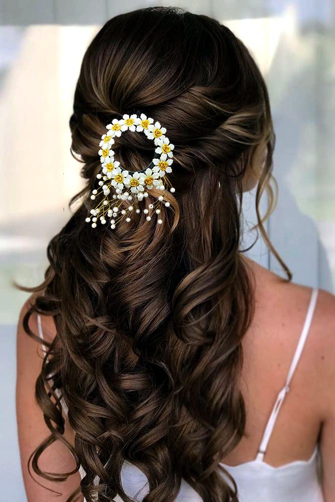 Judapin White Artificial Pearl & Flower Hair Clip - Elegant Bridal Hair Pin for Women & Girls | Perfect for Weddings, Prom, Parties & Special Occasions