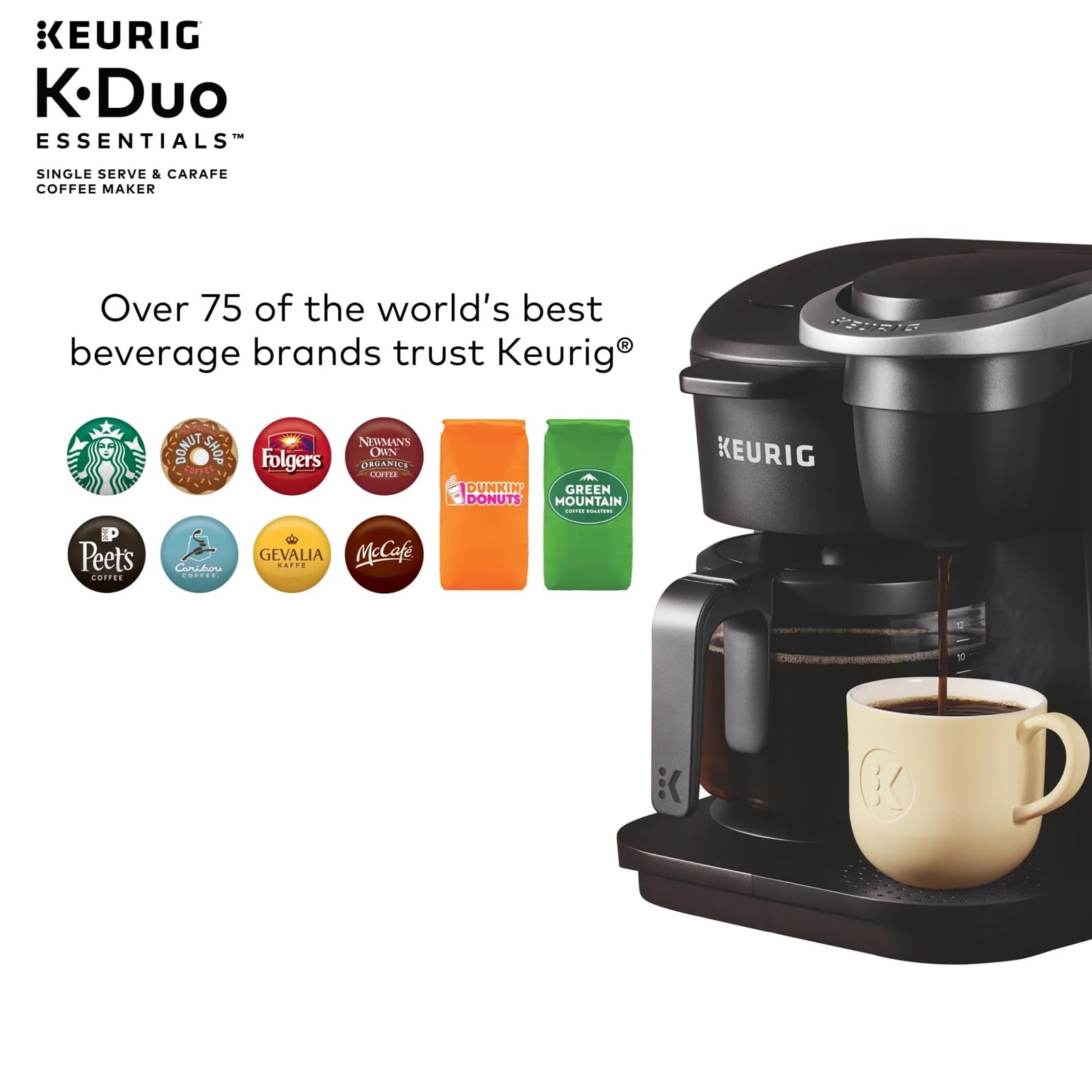 Keurig Single-Serve K-Cup Pod Coffee Maker - Essentials Black Coffee Machine with Cleaning Cloth for Home, Office & Dorm Use