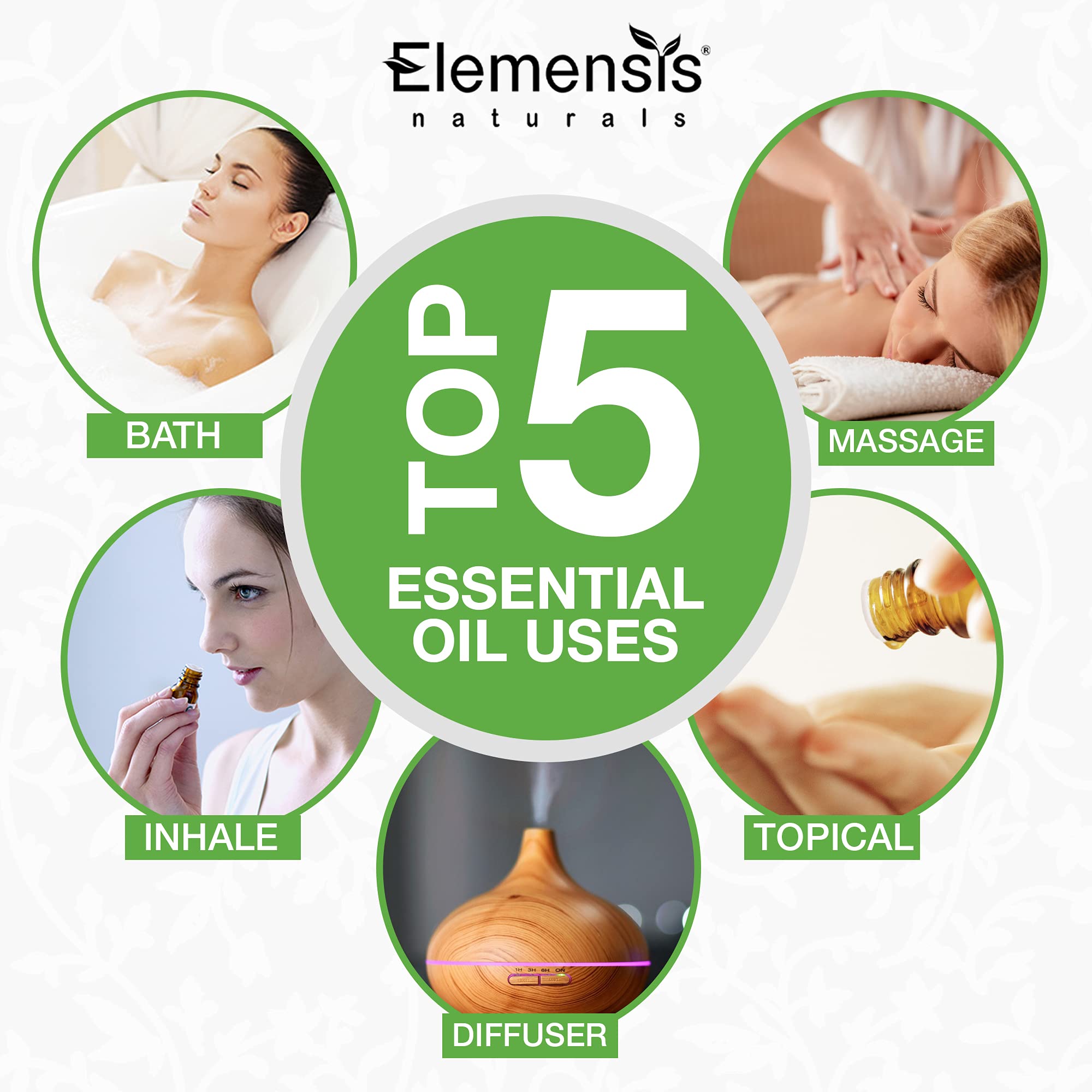 Elemensis Naturals Pure Rosemary Essential Oil for Hair Growth, Skin Care & Aromatherapy - 100% Natural Therapeutic Grade, 15ml - Promotes Healthy Hair, Glowing Skin & Relaxation at Home or Spa