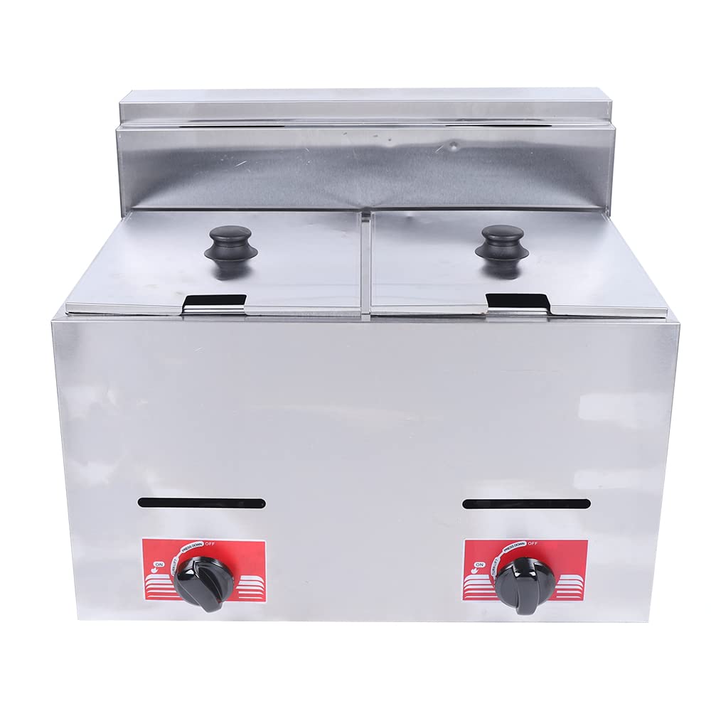 Commercial Stainless Steel Countertop Deep Fryer - 6L Dual Basket Gas Fryer for Chicken, French Fries, Chips - Perfect for Restaurants, Home Kitchens & Outdoor Cooking