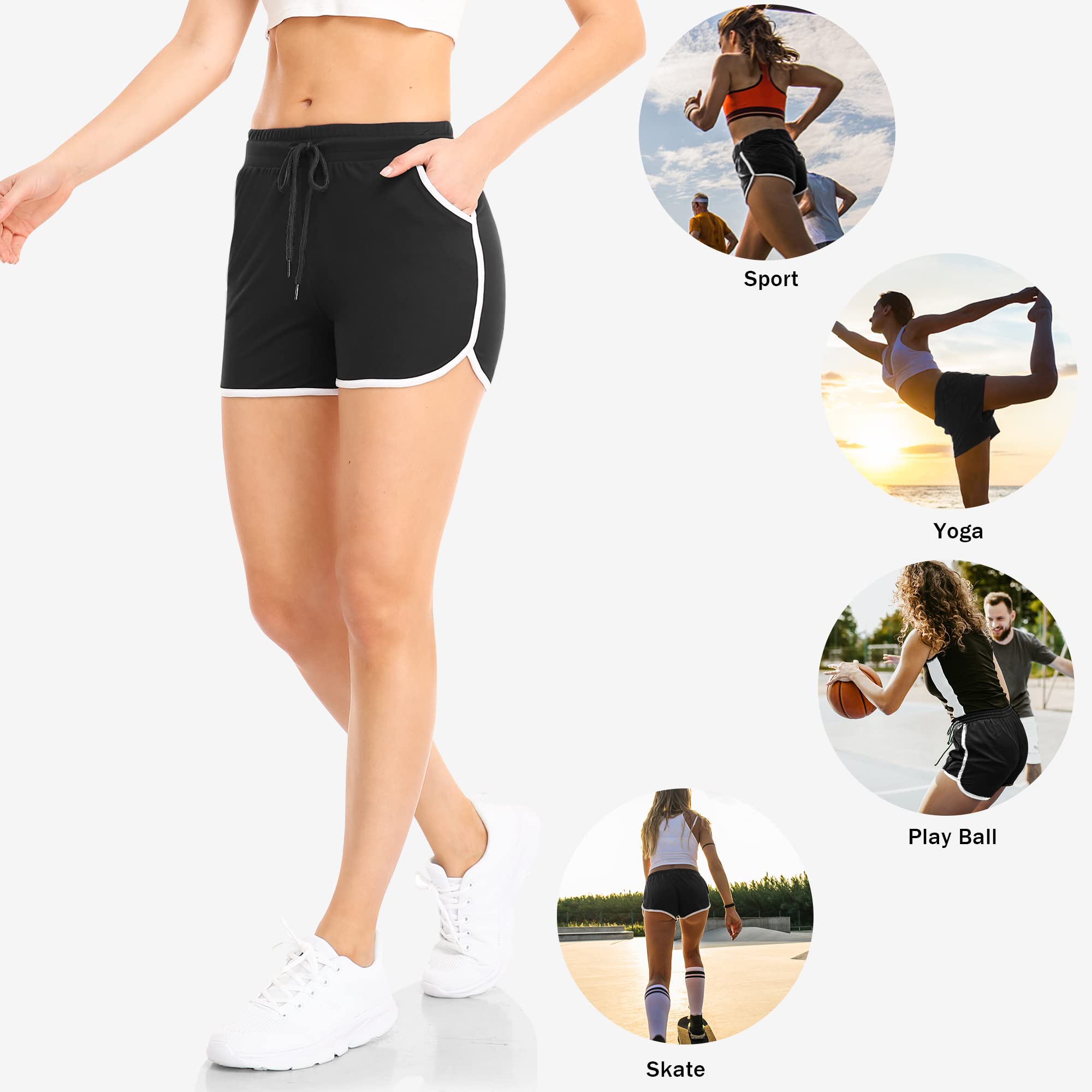 ZENEX 4-Pack Women's Athletic Shorts with Pockets & Drawstring - Breathable Running, Workout & Gym Shorts for Yoga, Jogging & Active Lifestyle