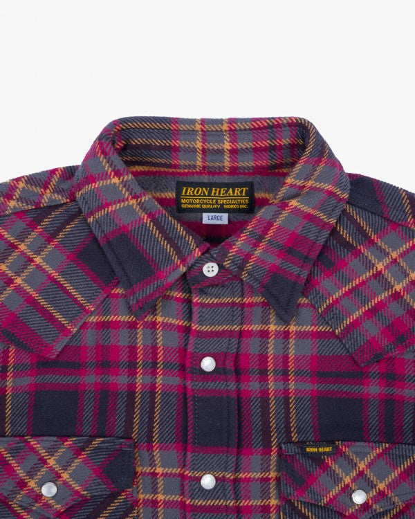 Iron Heart IHSH 403 11oz Ultra Heavy Flannel Line Check Western Shirt - Grey | Durable Workwear for Men, Outdoor Activities & Casual Style