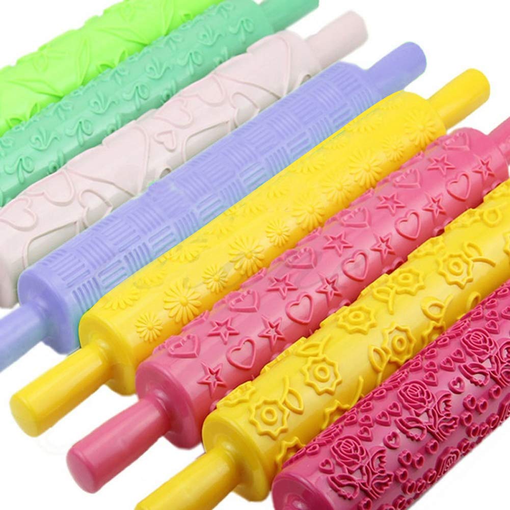 Newooh Embossed Rolling Pin for Cake Decorating - Non-Stick Textured Design for Fondant, Pie Crust, Cookies & Pastry - Perfect for Baking, Icing, Clay & Dough - Ideal for Home Bakers & DIY Craft Projects