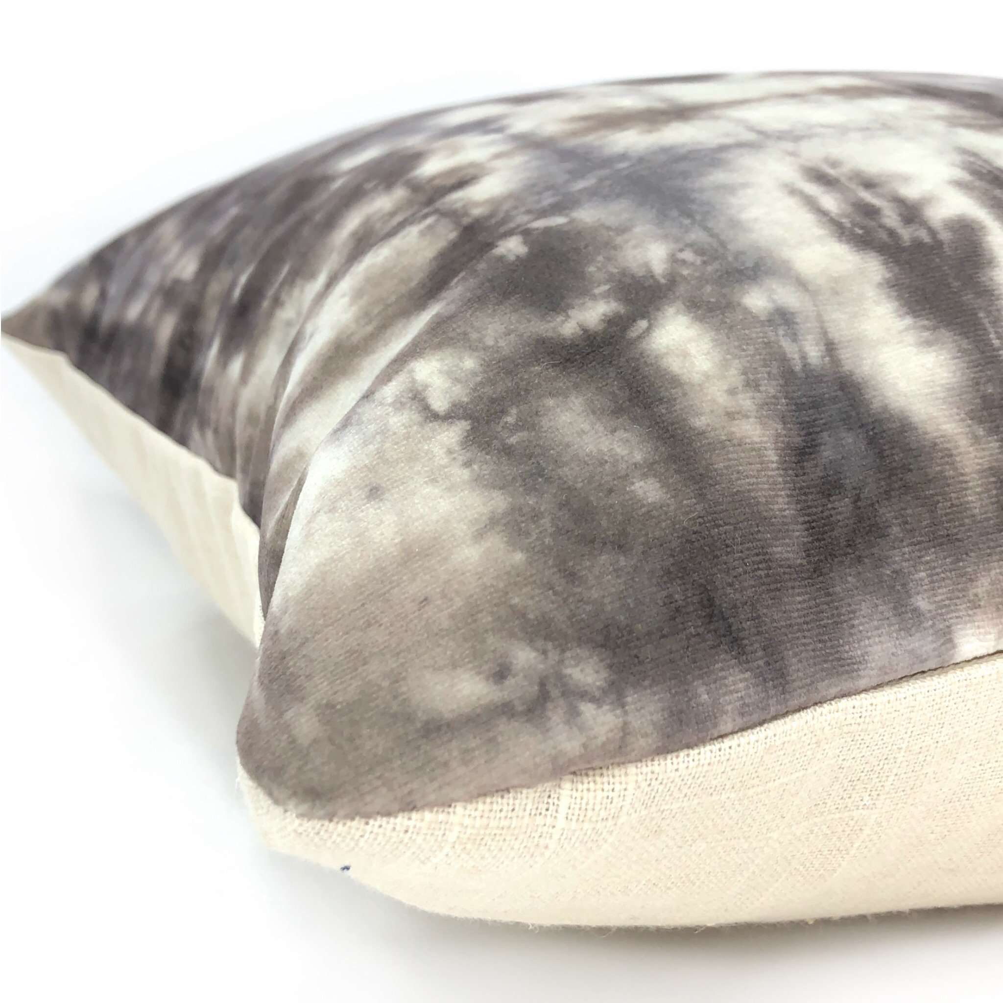 Tie Dyed Velvet Pillow Cover - Soft Taupe Gray Cream Velvet Pillowcase for Sofa, Bed, Couch - Boho Home Decor & Living Room Accessories