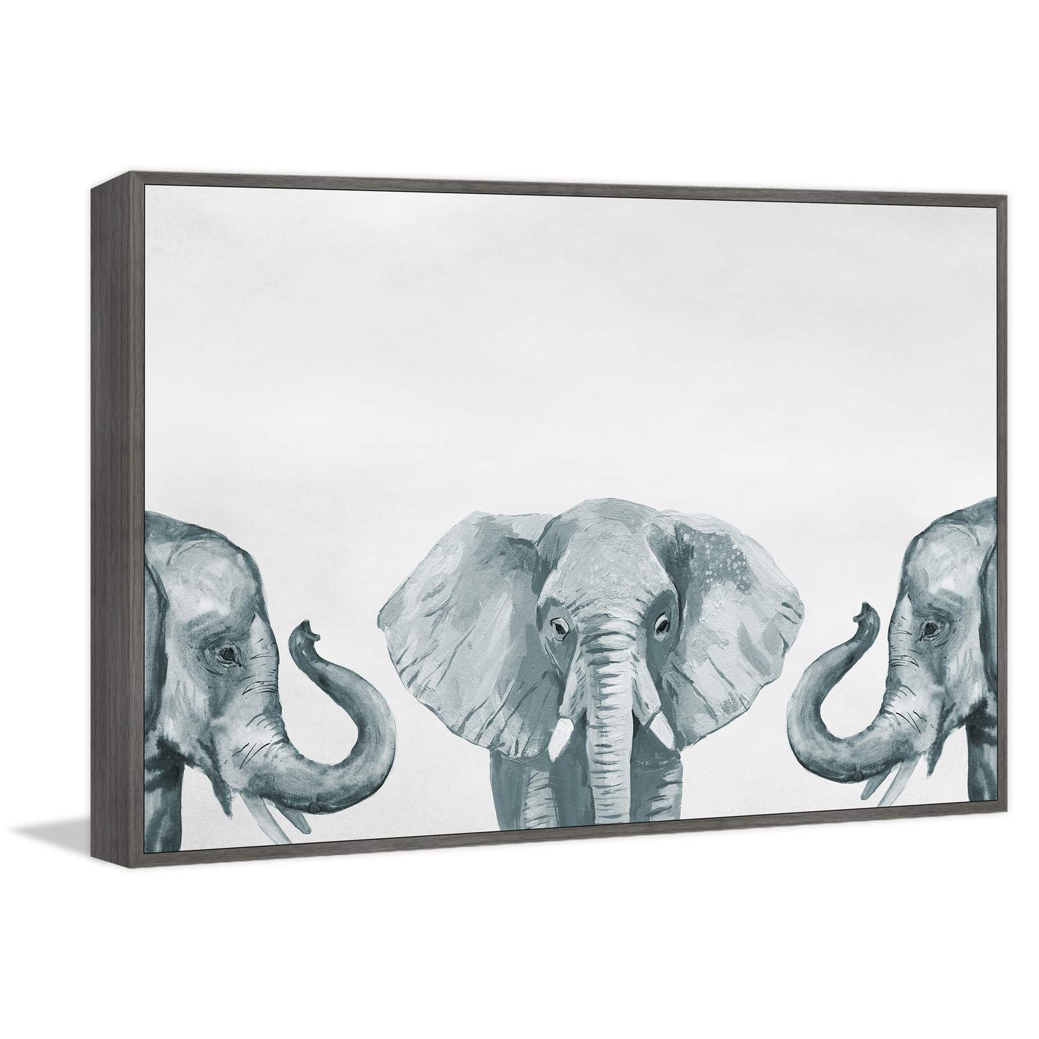 Elephant Poses III Framed Canvas Art Print - 18x12 Inch Wall Decor for Living Room, Bedroom & Office | Marmont Hill Floater Frame Painting