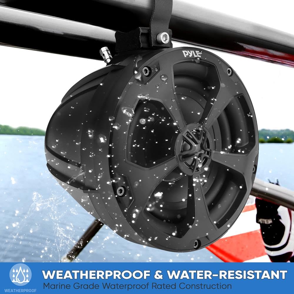 Pyle PLUTV51BK 5.25 Inch 1000W 2-Way Waterproof Marine Speakers - Dual Off-Road Wake Tower Audio System for ATV, UTV, Quad, Jeep, Boat - Black | Outdoor, Beach, Pool Party & Marine Use