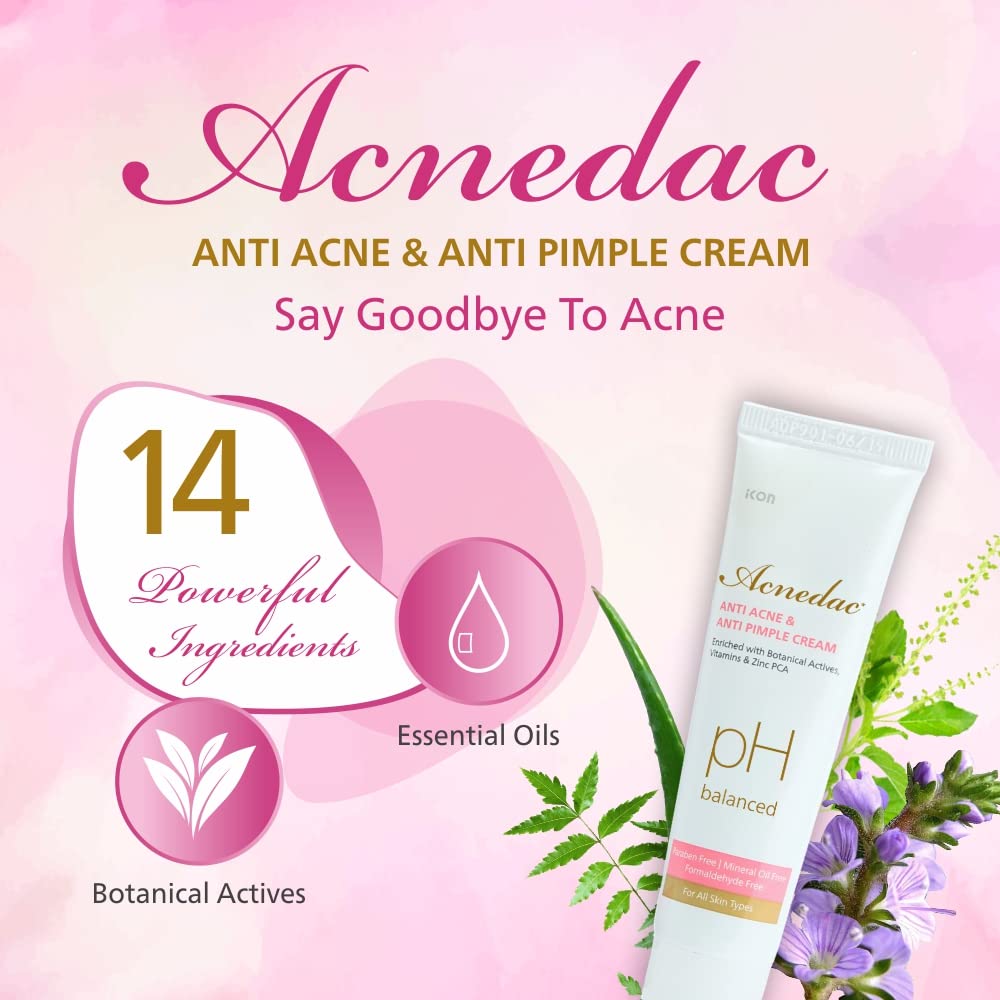 Acnedac Anti Acne & Pimple Treatment Cream 25gm - Botanical Actives, Vitamins & Zinc PCA - Oil-Free & Paraben-Free for All Skin Types - Fights Breakouts & Blemishes - Perfect for Daily Skincare Routine & Teen Acne Care