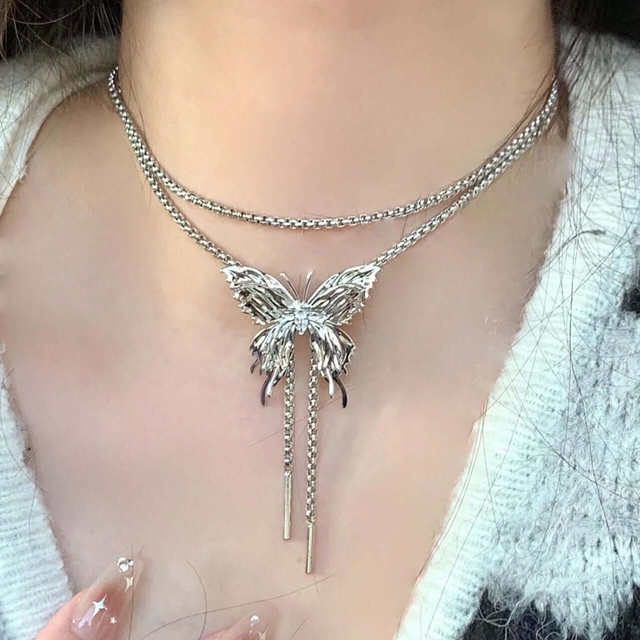 Elegant Multi-Way Lariat Butterfly Necklace with Tassel - Adjustable Layering Pendant for Women | Perfect for Parties, Weddings & Everyday Wear | HN3025