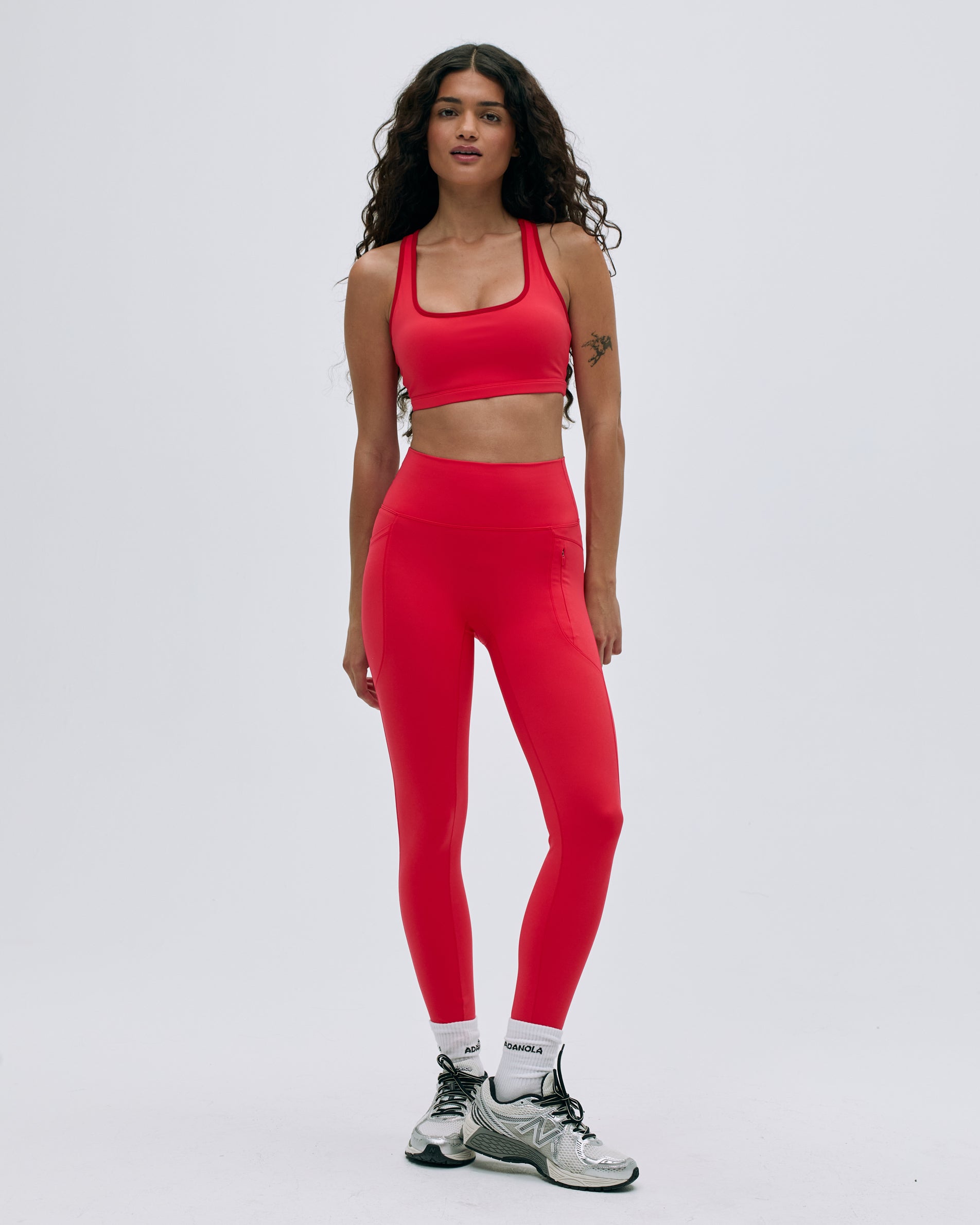 Ultimate Seam Detail Zip Pocket Leggings for Women - High Waisted Yoga Pants, Workout Running Tights in Apple Red - Perfect for Gym, Yoga & Everyday Wear