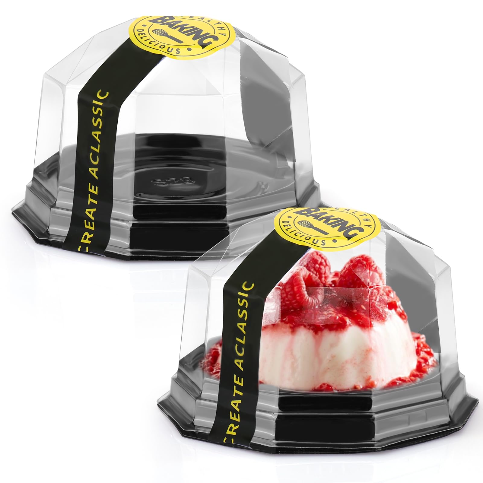 Palksky 50 Pack Clear Plastic Mini Bundt Cake Containers with Lids & Stickers - Disposable Miniature Cupcake Boxes for Baking, Party Favors & Dessert Display