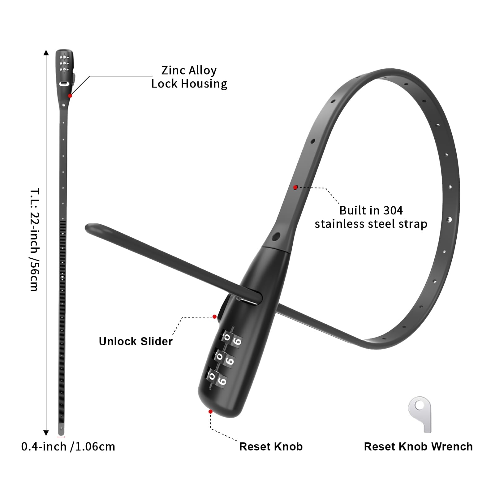 VAVSMART 3-Digit Adjustable Zip Tie Lock - Secure Bike Rack, Motorcycle Helmet, Skateboard, Skis, French Door, Stroller & Cabinet - Lightweight Security Solution for Outdoor & Home Use (1 Pack)