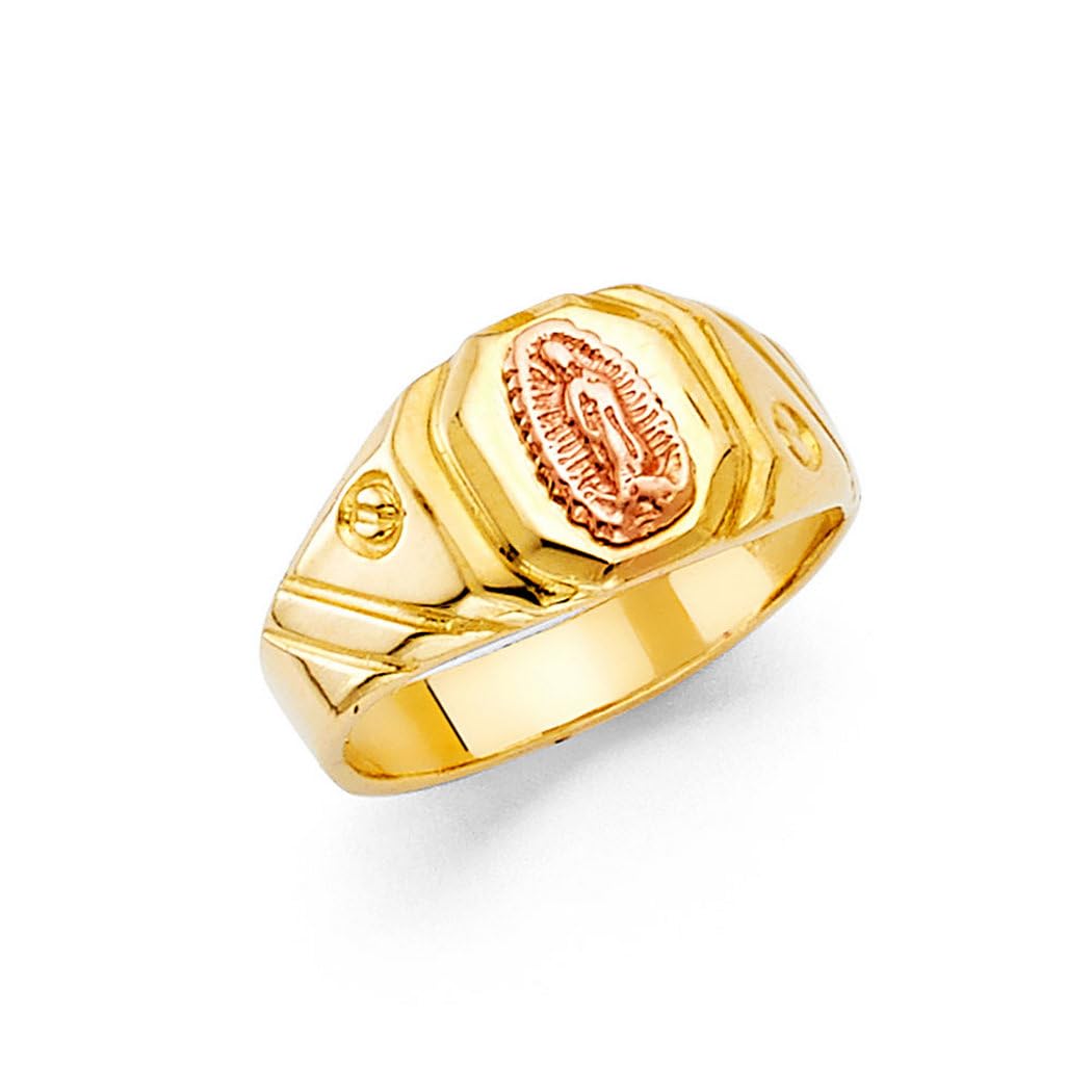 14K Yellow Gold & White Gold Guadalupe Ring for Women - Size 7 | Religious Jewelry, Virgin Mary Pendant Ring - Perfect for Gifts, Weddings & Faith-Based Occasions