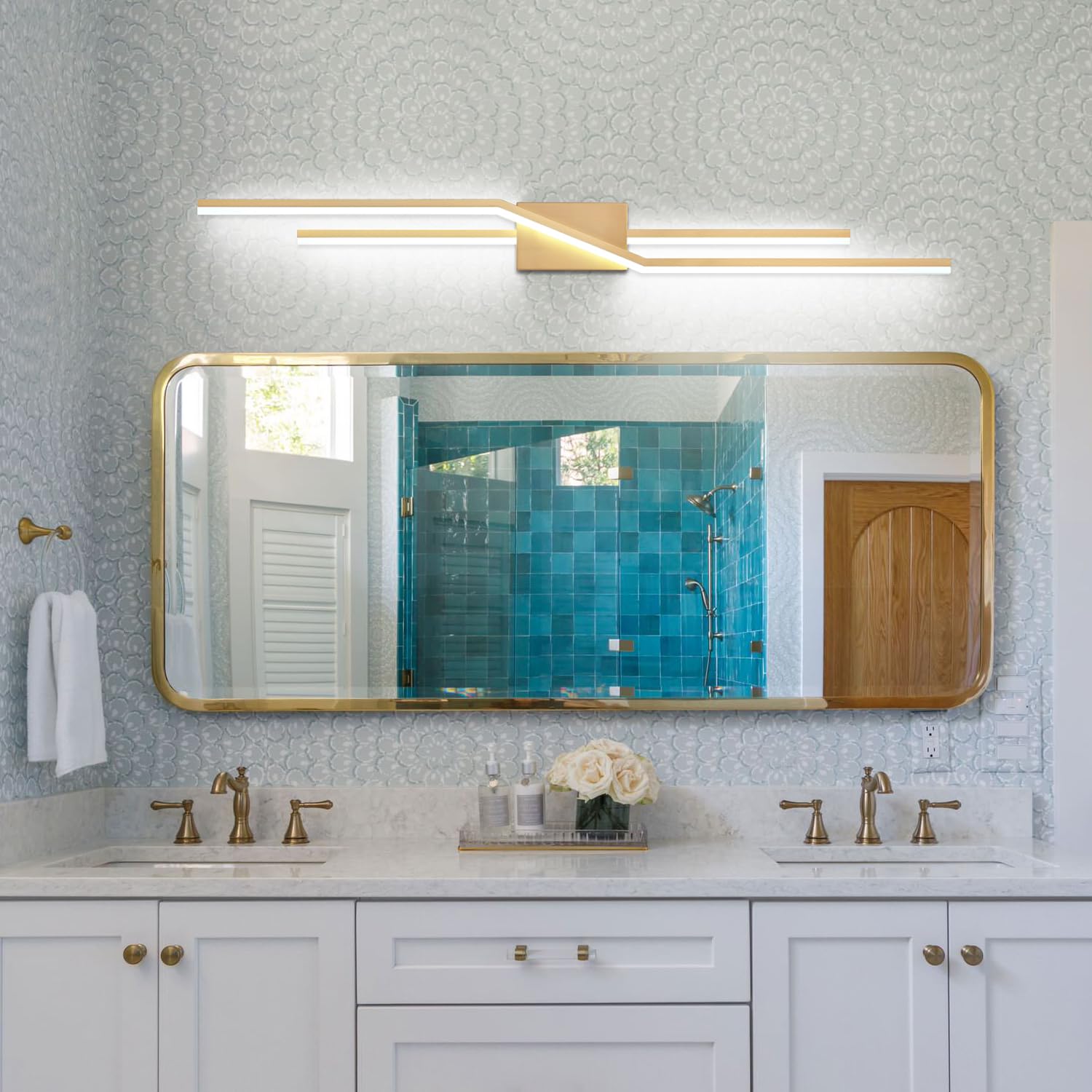 SOLFART 48 Inch LED Vanity Lights - Dimmable Bathroom Wall Light Fixture with Spotlight, Brushed Bronze Finish - Perfect for Makeup Vanity, Bathroom Mirror Lighting & Modern Home Decor