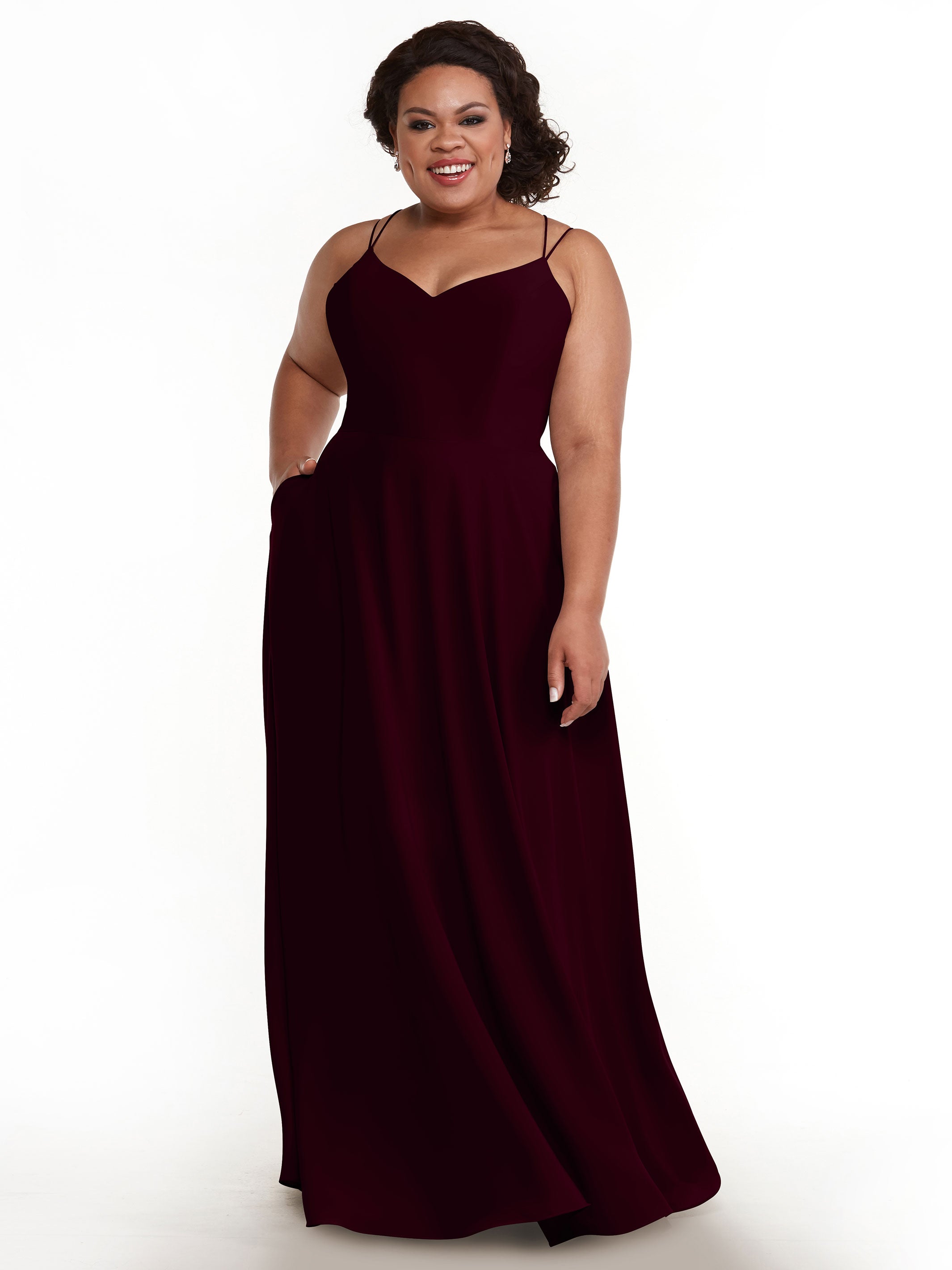 Elegant 83024 Stretch Chiffon A-Line Bridesmaid Dress with Pockets - Perfect for Weddings, Formal Events & Special Occasions