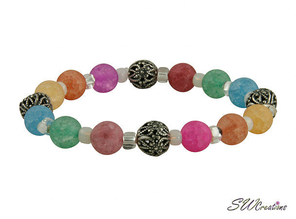 Vibrant Crackle Quartz Stretch Bracelets for Women - Adjustable Healing Crystal Beaded Bracelet for Yoga, Meditation & Positive Energy - Boho Chic Fashion Jewelry Gift