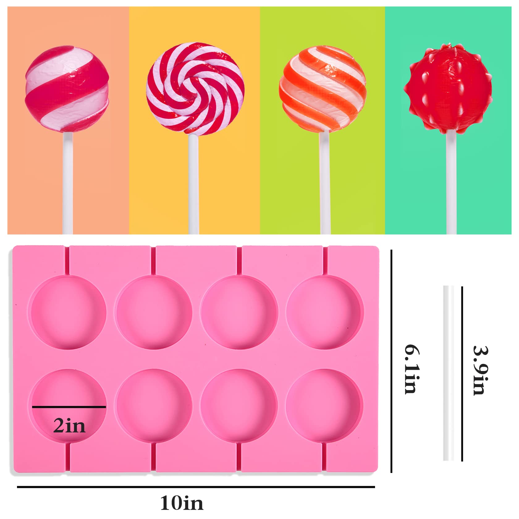 Non-Stick Silicone Lollipop Molds Set - 8 Round Candy Molds with 20 Sticks for Hard Candy, Chocolate, Jellies & Baking - Perfect for DIY Treats, Party Favors & Homemade Desserts