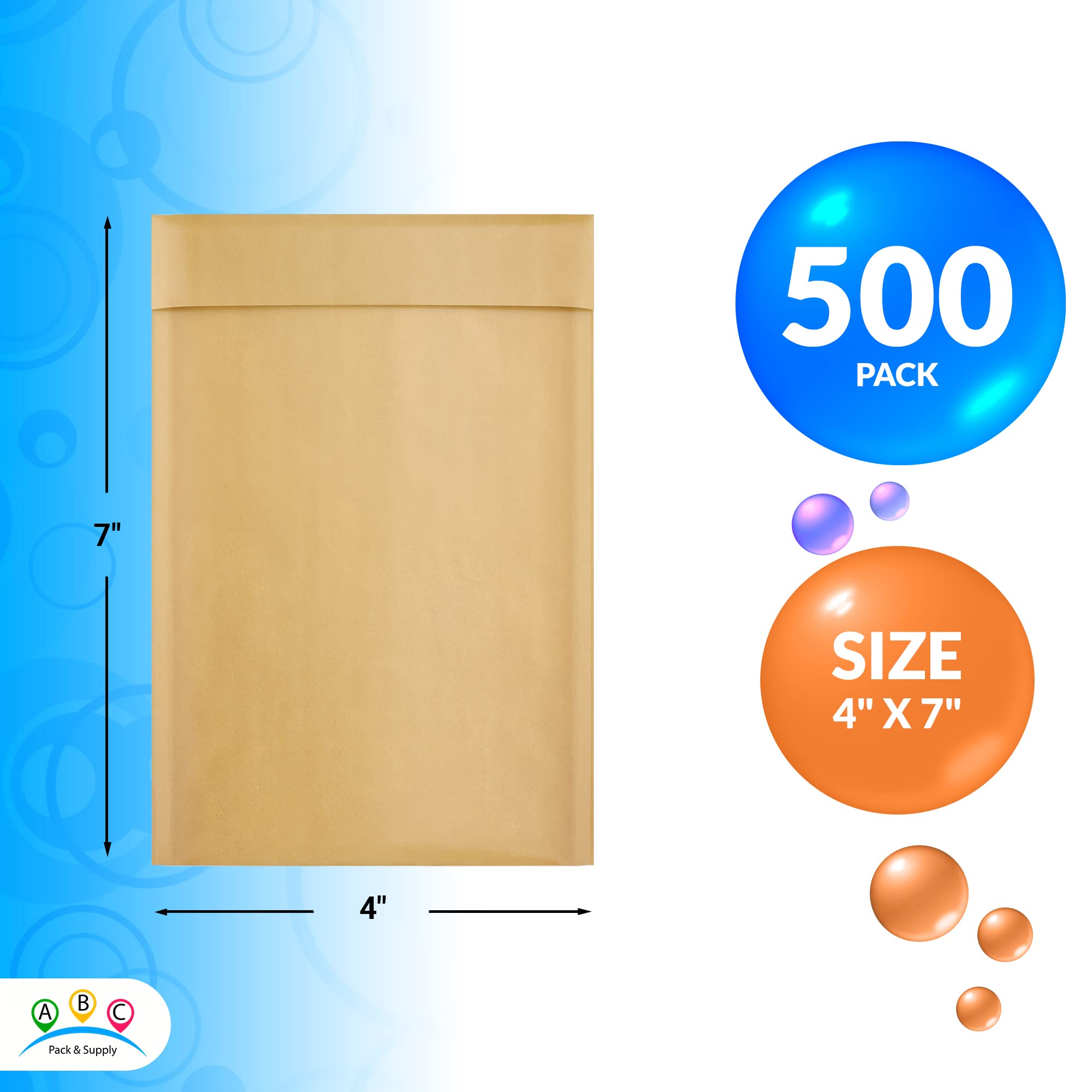 500 Pack 4x7 Inch Brown Kraft Bubble Mailer Envelopes - Self Seal Padded Mailing Bags for Jewelry & Cosmetics | Water-Resistant Opaque Kraft Paper Mailers for Ecommerce Shipping, Small Business Packaging & Online Store Deliveries