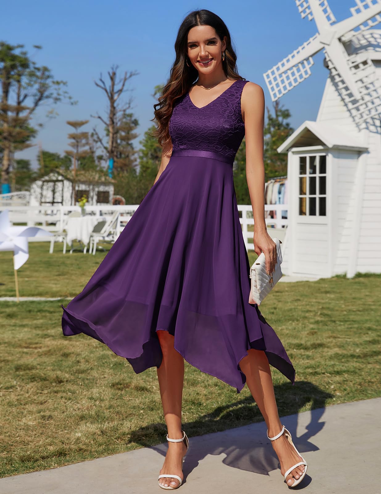 Meetjen Women's Elegant Lace Cocktail Party Dress 2025 - Handkerchief Hem Bridesmaid & Prom Formal Gown for Wedding Guest | Perfect for Evening Events, Bridal Showers & Special Occasions