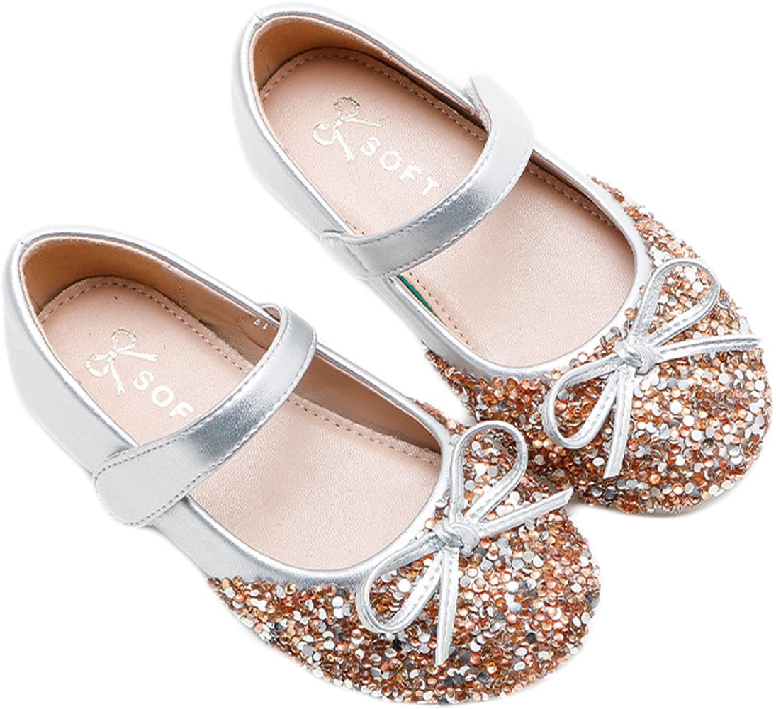 Mrkeung Girls Ballet Flats - Sparkly Sequin Bow Knot Princess Shoes for Toddlers & Kids | Soft Comfortable Ankle Strap Shoes for Dance, School & Special Occasions