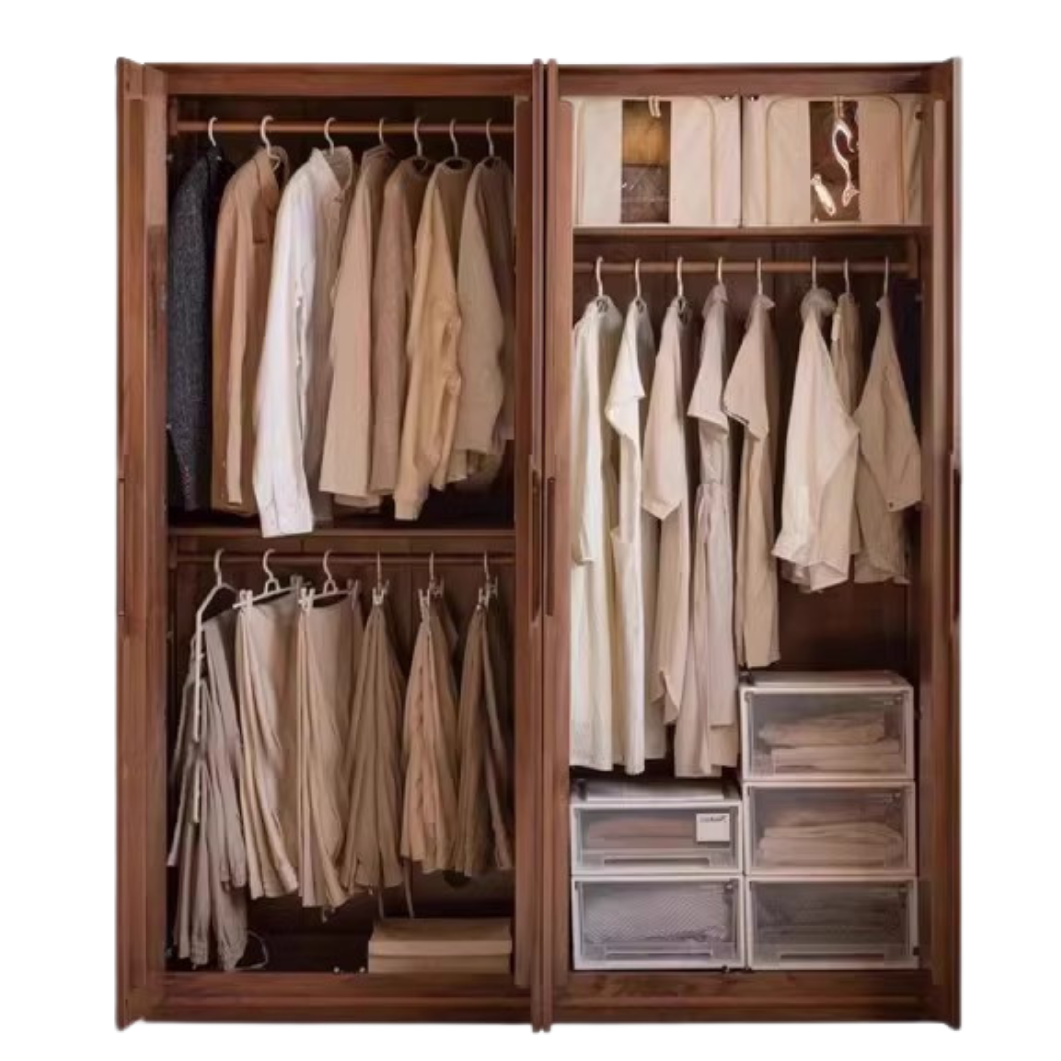 Solid Black Walnut Wood Large Wardrobe - Spacious Closet Organizer for Bedroom, Walk-in Closet & Master Suite Storage