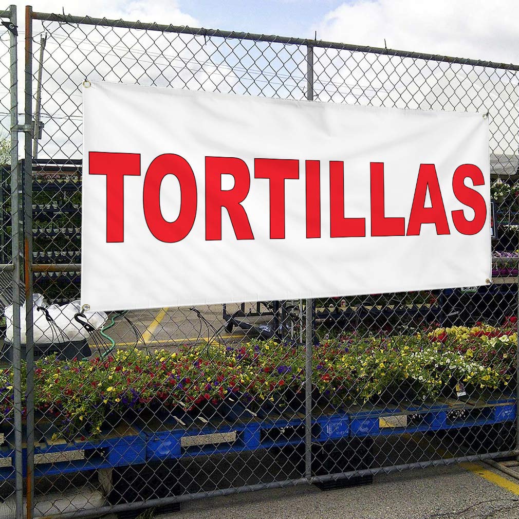 Custom Vinyl Banner 48x96 Inches - Durable Weatherproof Tortillas Red Food Bar Restaurant Truck Sign with 8 Grommets for Outdoor & Industrial Use | Perfect for Yard Signs, Food Trucks, and Restaurant Promotions