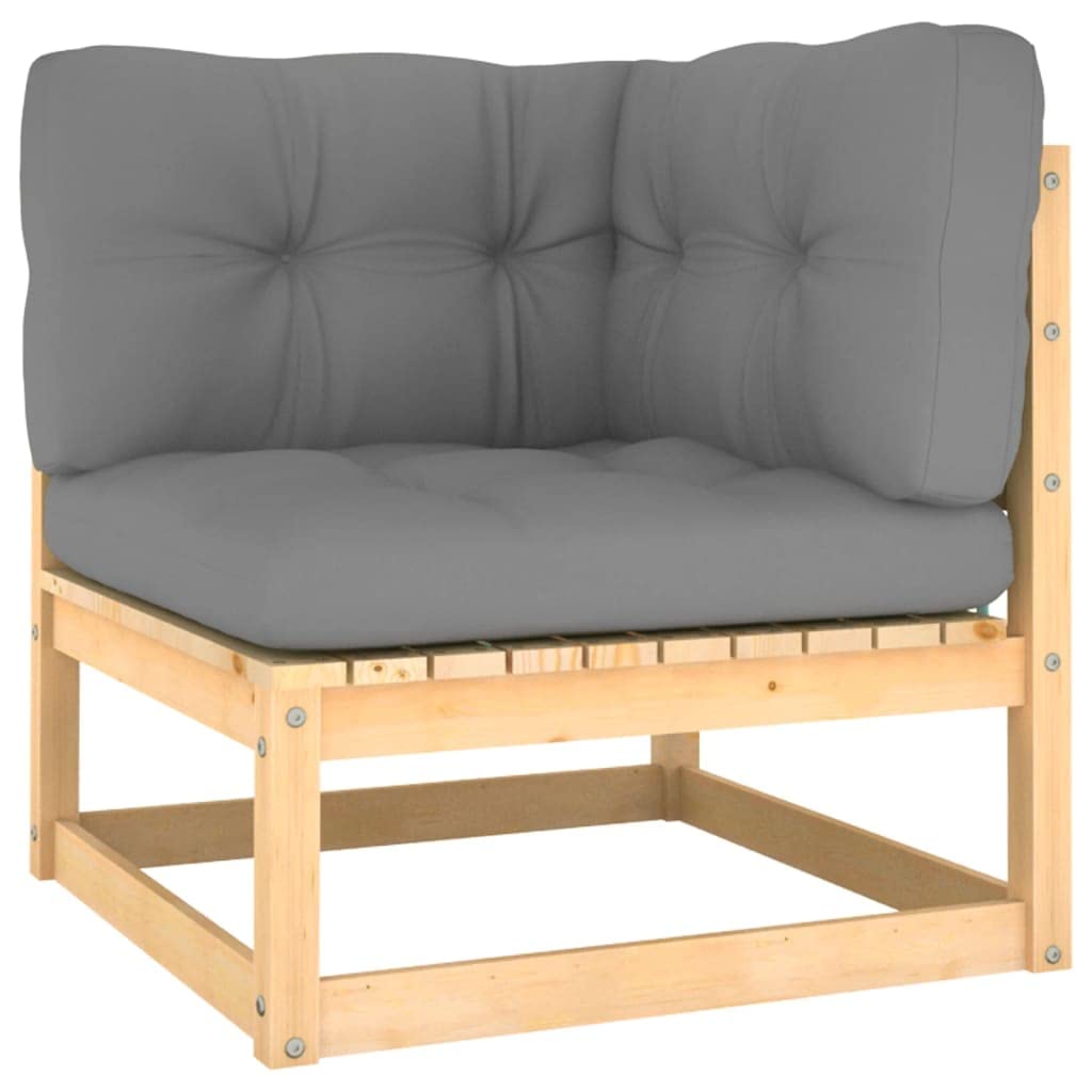 vidaXL 6-Piece Pinewood Patio Lounge Set with Gray Cushions & Retro Design - Outdoor Furniture for Garden, Poolside & Backyard Relaxation - Easy Home Assembly