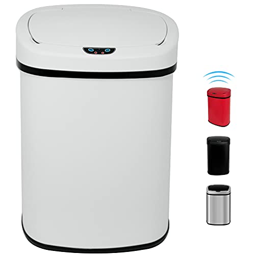 13 Gallon Automatic Touch-Free Kitchen Trash Can - 50L Brushed Stainless Steel Garbage Bin with Lid, High Capacity Waste Basket for Home, Office, Bathroom & Bedroom (White) | Perfect for Modern Kitchens, Offices & Waste Disposal Areas