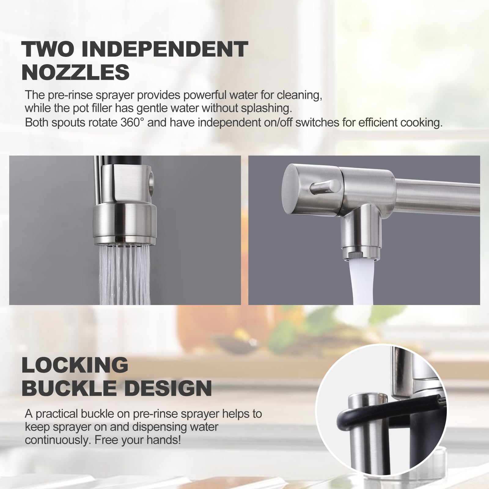 Premium Brushed Nickel Kitchen Faucet with Pull-Down Sprayer - High Arc Commercial Spring Design for 1 or 3 Hole Sink Installation - Durable Brass Construction with Deck Plate - Perfect for Modern Kitchens, Restaurants & Food Prep Areas