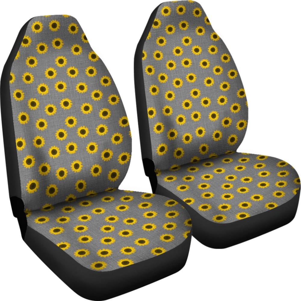 Premium Sunflower Pattern Gray Burlap Car Seat Covers - Waterproof & Non-Slip Universal Fit for Cars, SUVs, Trucks | Perfect for Road Trips, Daily Commute & Protecting Seats from Spills