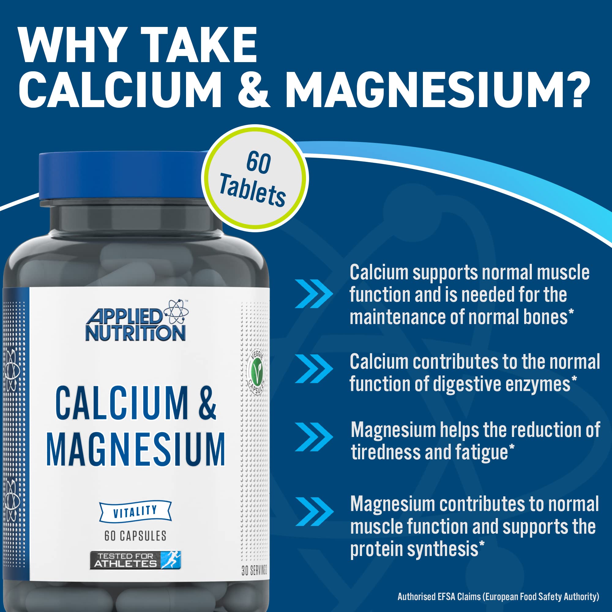 Applied Nutrition Calcium & Magnesium Supplement - 60 Capsules for Bone Health & Muscle Support | Daily Essential Vitamins for Adults & Seniors