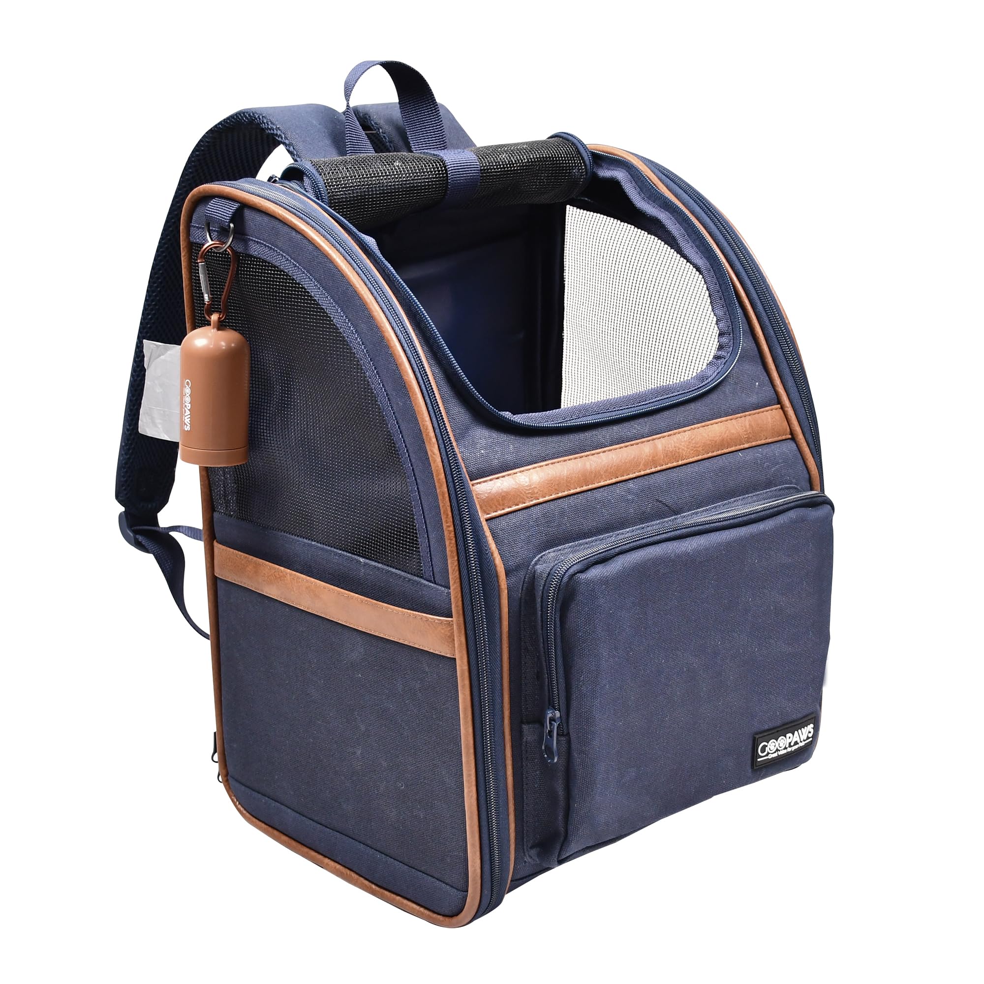 JESPET & GOOPAWS Collapsible Pet Carrier Backpack for Dogs and Cats - Breathable Mesh Design for Hiking, Travel, Camping & Outdoor Adventures - Holds Pets Up to 25 lbs (Navy Blue) - Perfect for Airplane, Car Rides & Vet Visits