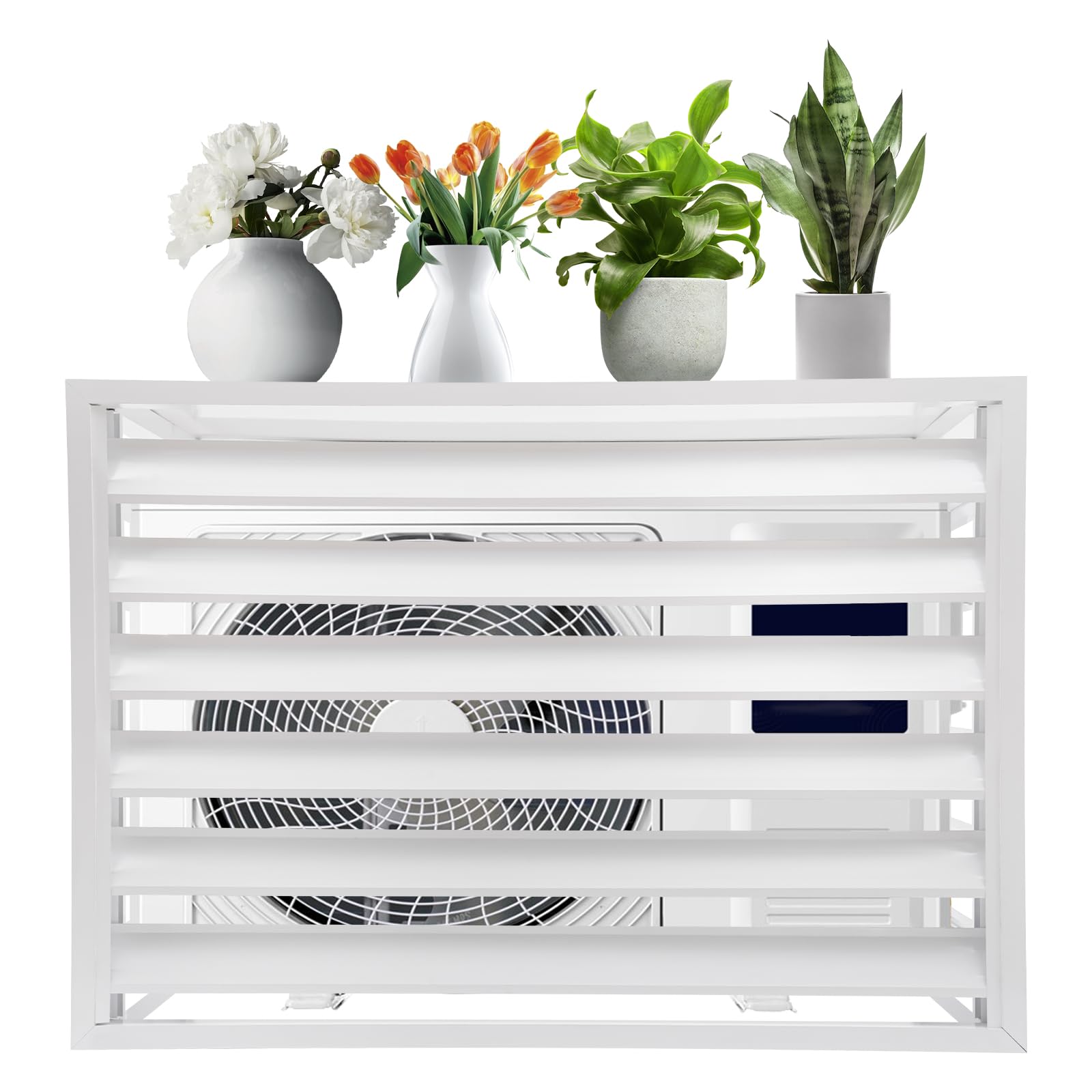 Durable Aluminum Alloy AC Fence Screen - 4-Panel Weatherproof Outdoor Air Conditioner Cover for Privacy & Protection (White) - Perfect for Backyard, Patio & Home Exterior AC Units