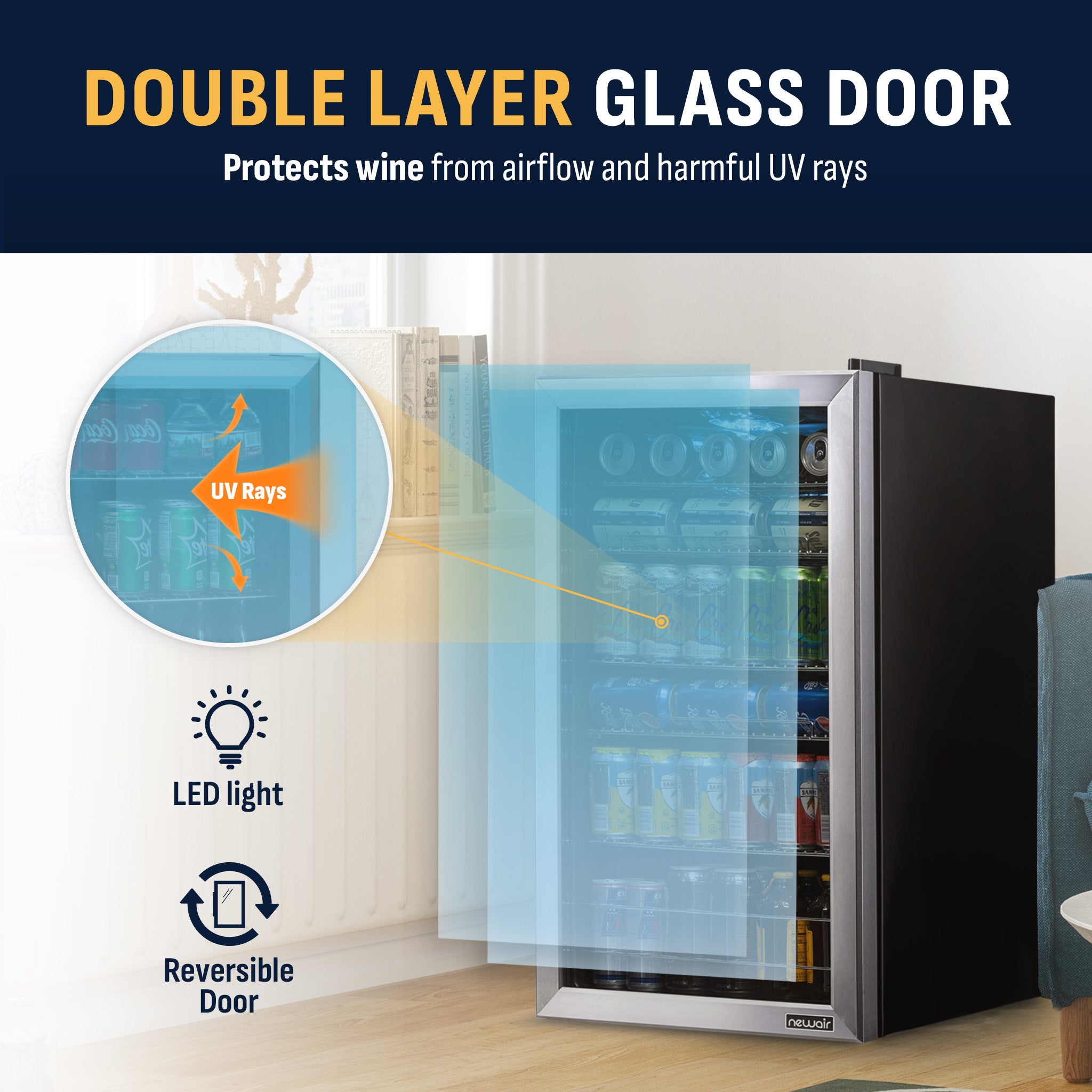 Newair® 126 Can Freestanding Stainless Steel Beverage Refrigerator - Perfect for Home Bar, Office, or Garage - Keep Drinks Cold & Organized